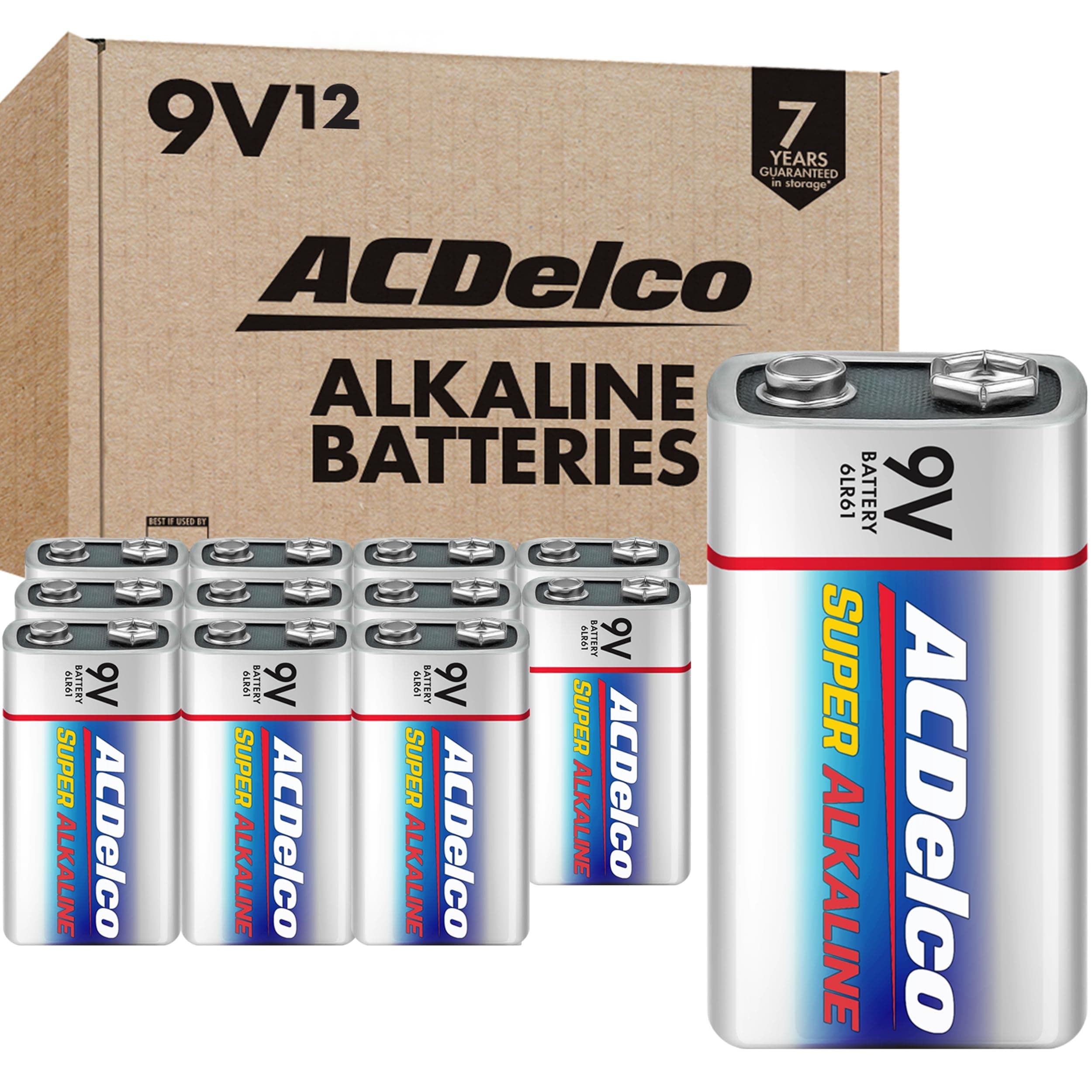 ACDelco 12-Count 9 Volt Batteries, Maximum Power Super Alkaline Battery, 7-Year Shelf Life, Recloseable Packaging