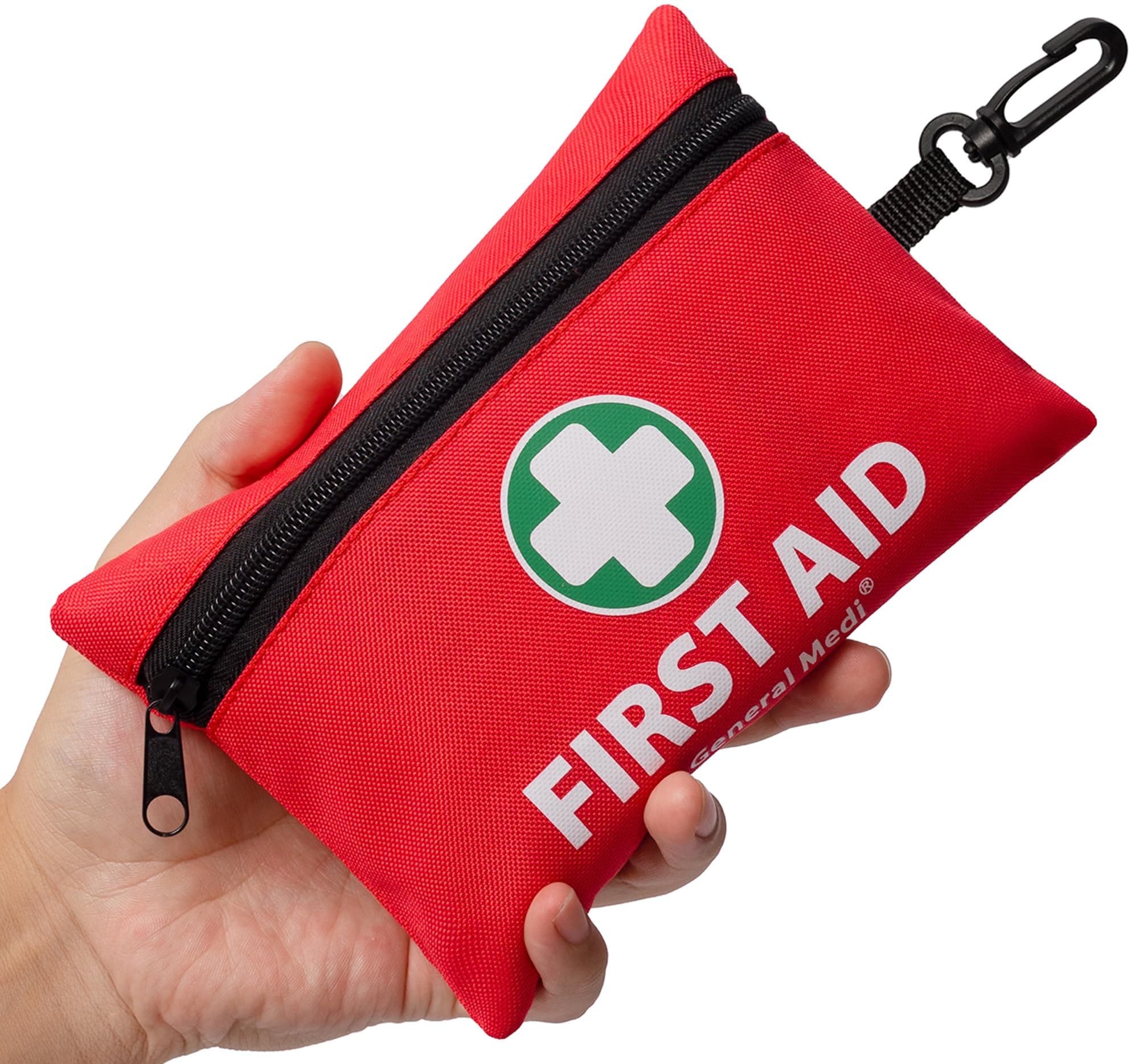 General Medi 110 Pieces Small First Aid Kit - Includes Emergency Foil Blanket, Scissors for Travel, Home, Office, Vehicle, Camping, Workplace & Outdoor (Red)