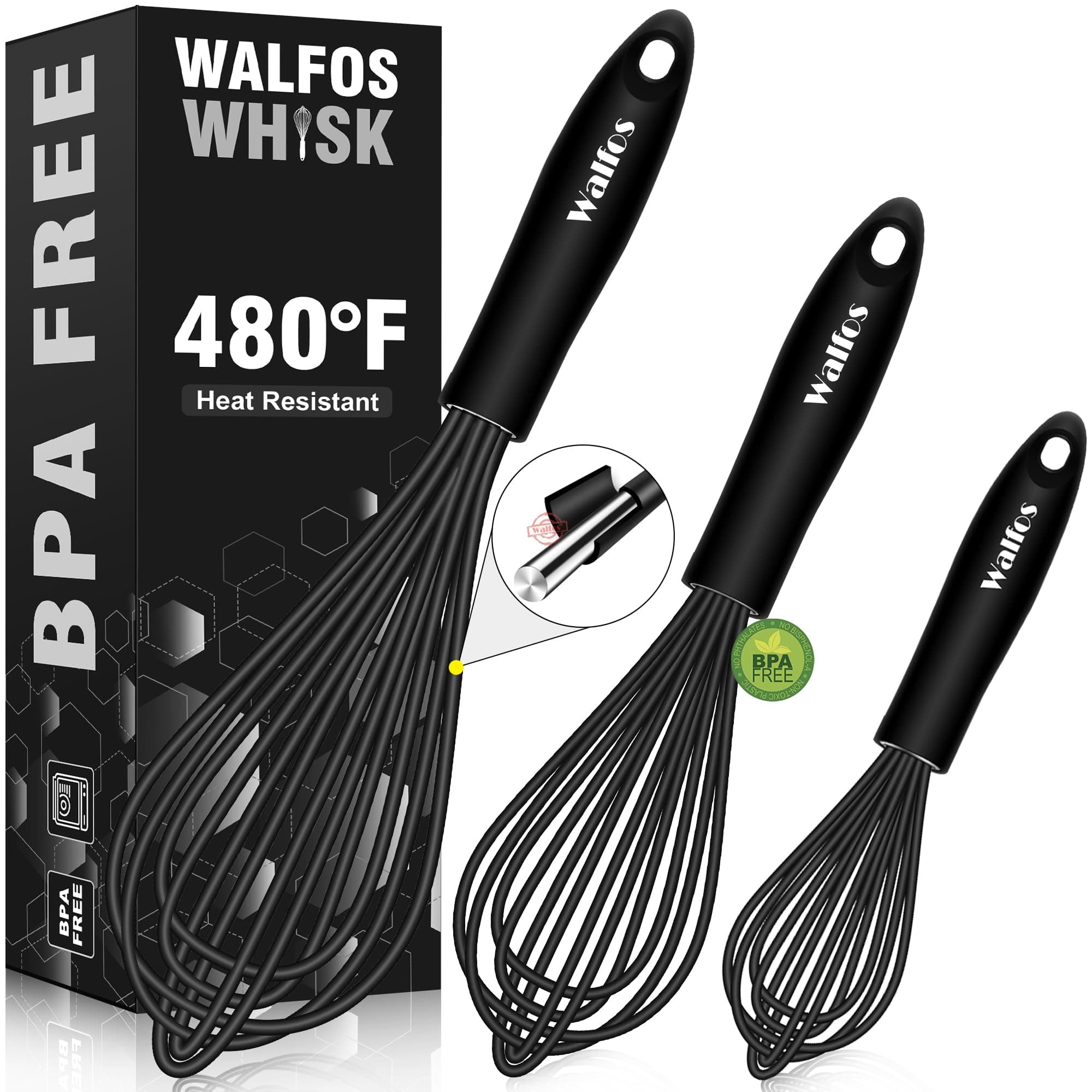 Walfos Silicone Heat Resistant Kitchen Whisks