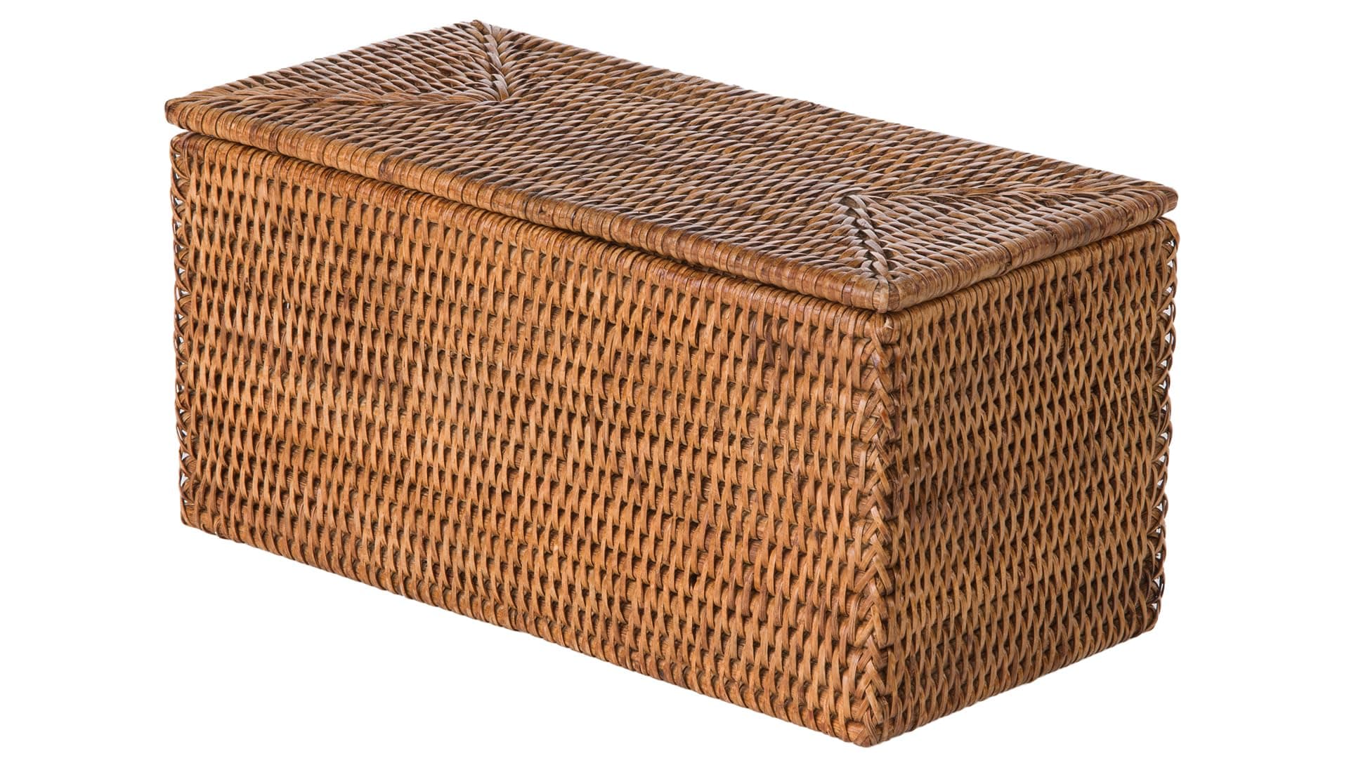 La Jolla Rectangular Rattan Box, Honey-Brown Toilet Roll Storage Basket