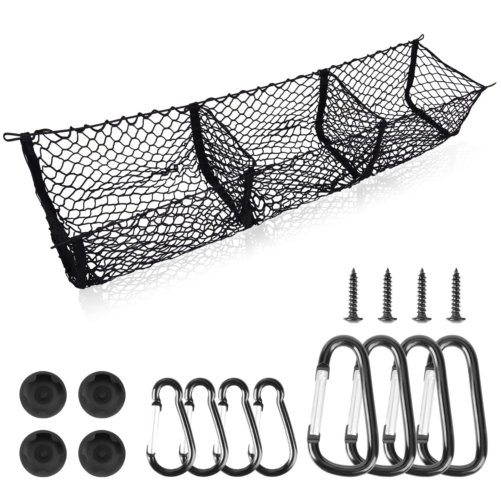 Cargo Net Trunk Bed Organizer for Ford/Dodge/GMC/Chevy Silverado/Toyota/Nissan/Honda Pickup Truck, 59" Longer Mesh Storage Net Grocery Holder Heavy Duty Automotive Cargo Net with 3 Detachable Pocket