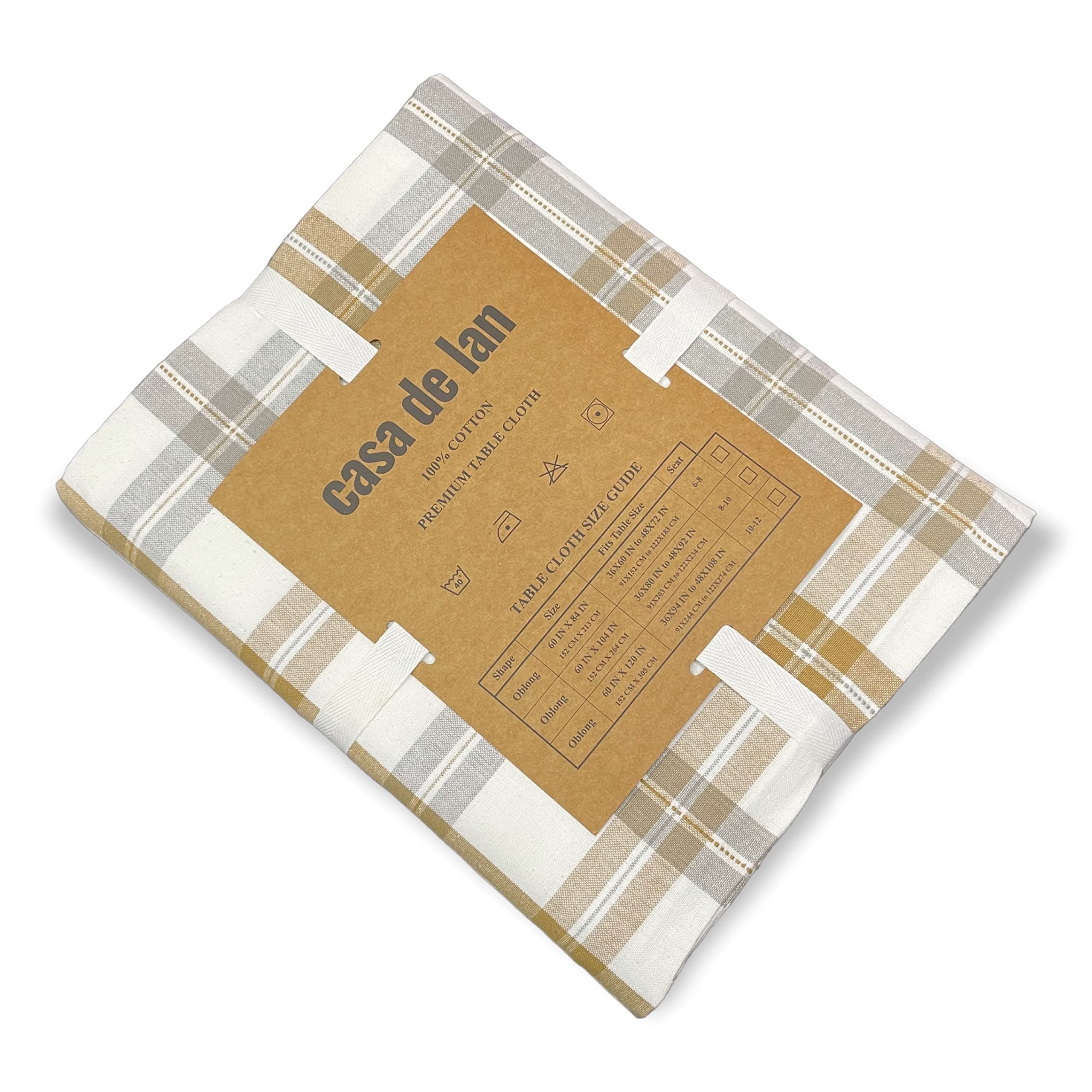 Rectangle Table Cloth - Table Cover - Cotton Mitered Stitched - Checks Table Covers for Kitchen Dining, Wedding, Decorations, & Parties - 60x104 in - Khaki Window