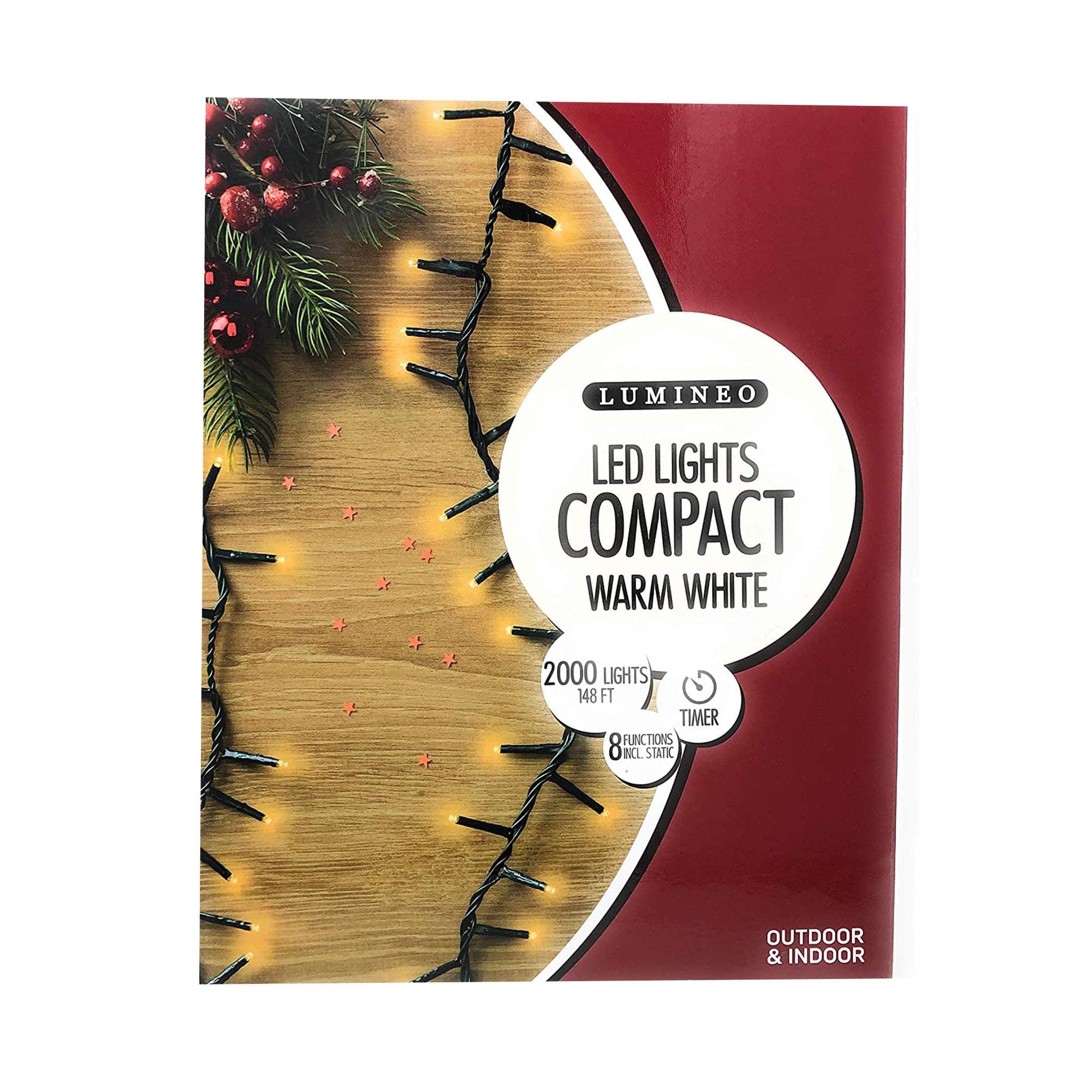 2000 LED White Christmas Compact Lights Set, Green Wire 148 Feet