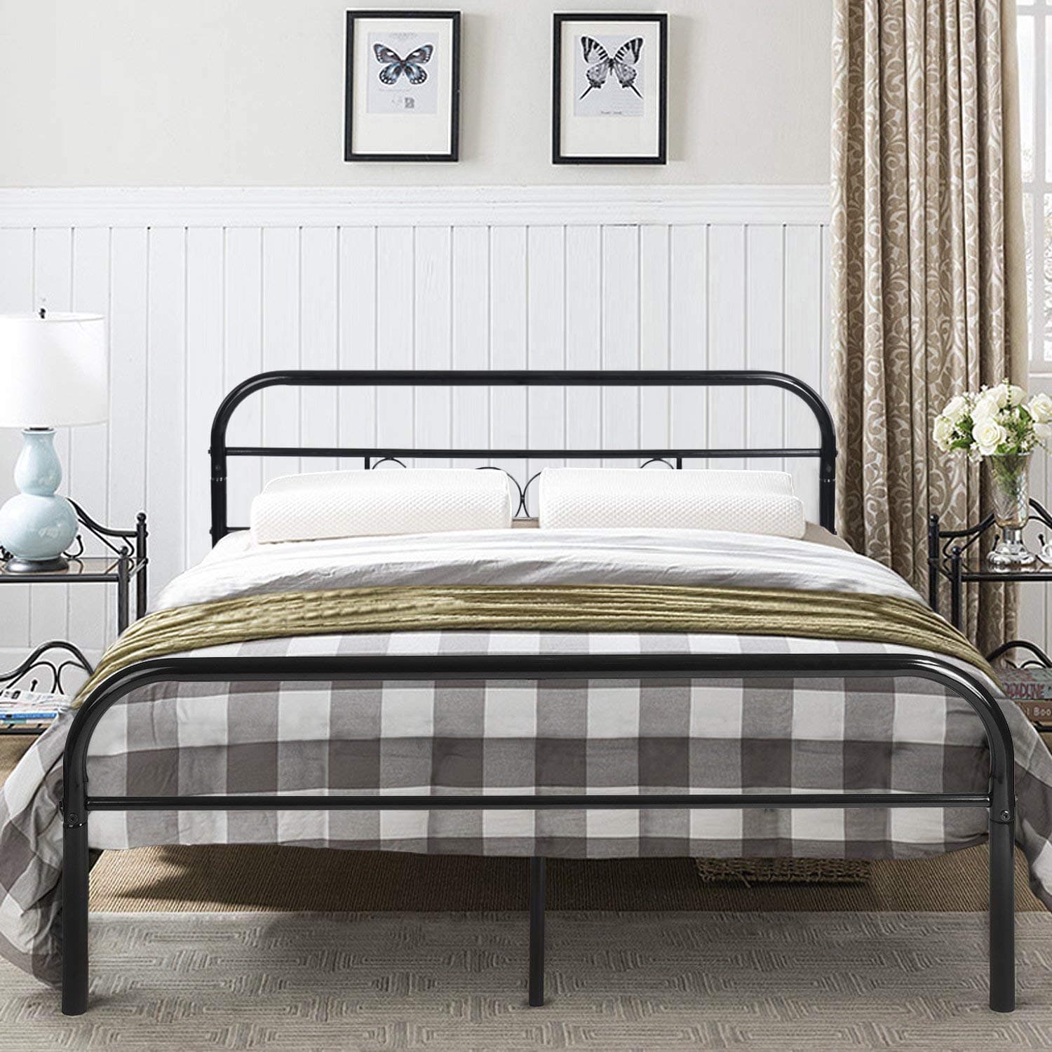 Aingoo 4ft 6 Double Bed Frame Adult Platform Beds with Larger Storage Space Fit for 135 * 190 cm Mattress, Black