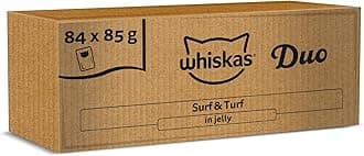 1 plus Adult Tasty Duo in Jelly 84 Pouches, Adult Wet Cat Food, Surf and Turf, Megapack (84 x 85 g)