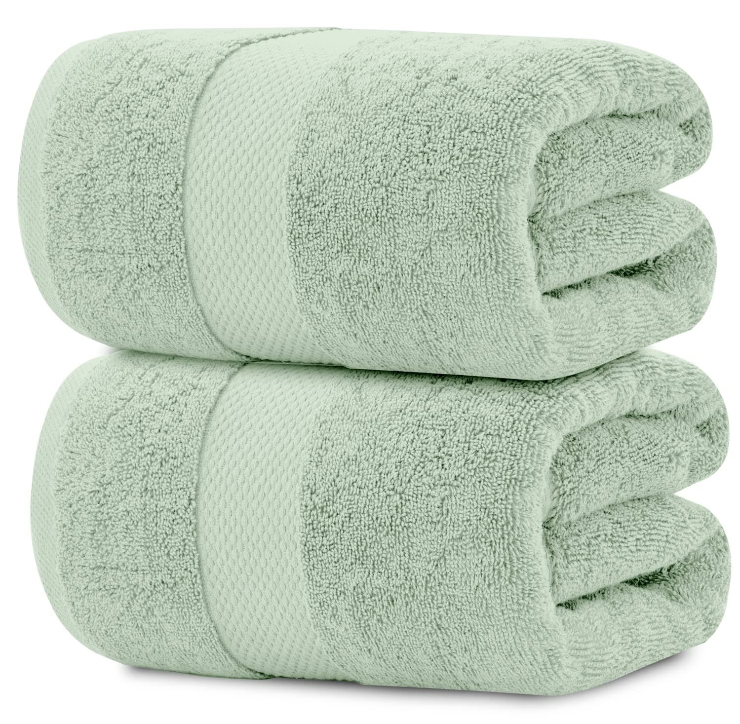 White Classic Luxury Bath Sheet Towels Extra Large | Highly Absorbent Hotel spa Collection Bathroom Towel | 35x70 Inch | 2 Pack (Green)