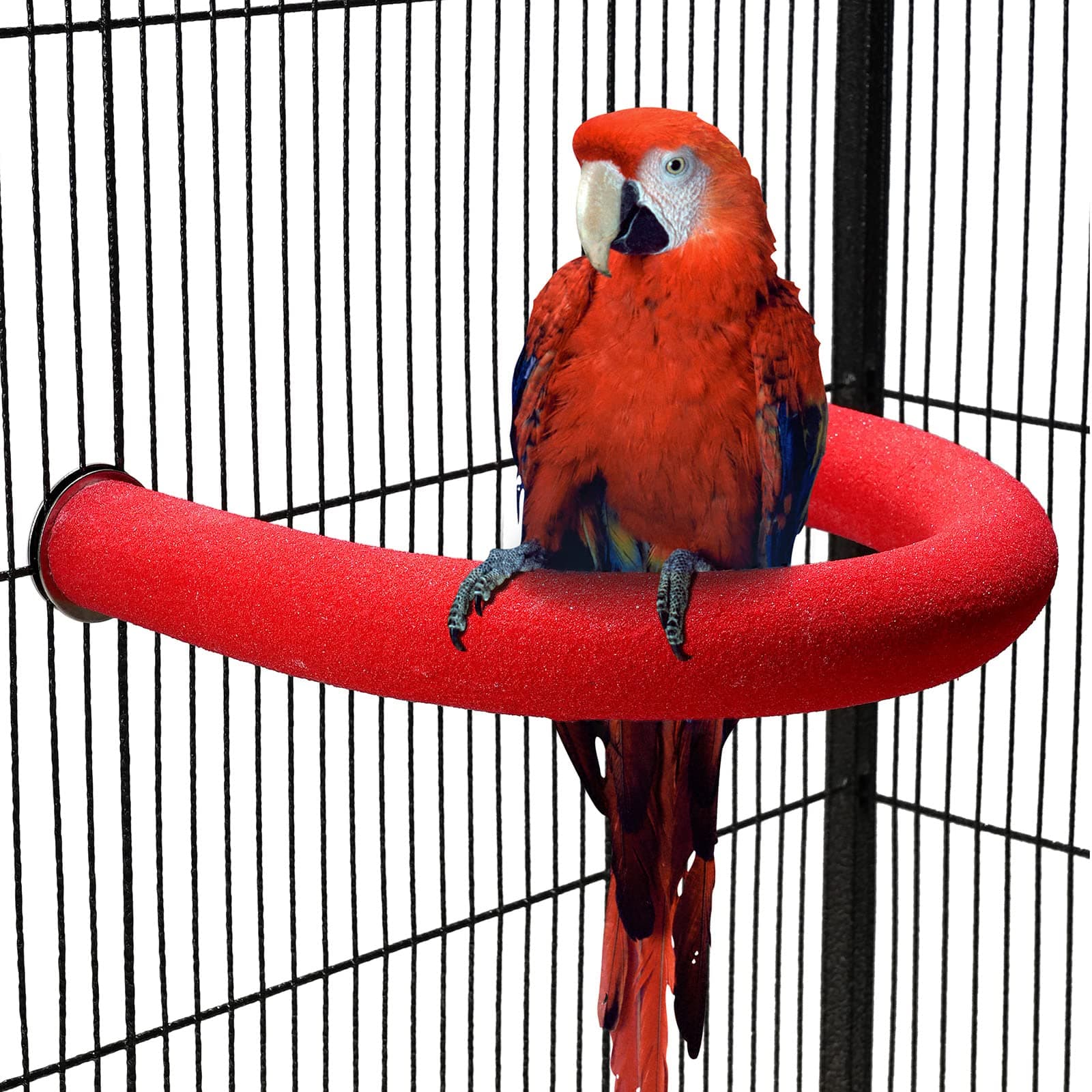 U Shape Parrot Perch Stand Pet Toy Bird Platform Sand Paw Grinding Clean Stick Cage Exercise Conure Budgie Cockatiel Accessories (Red Large)