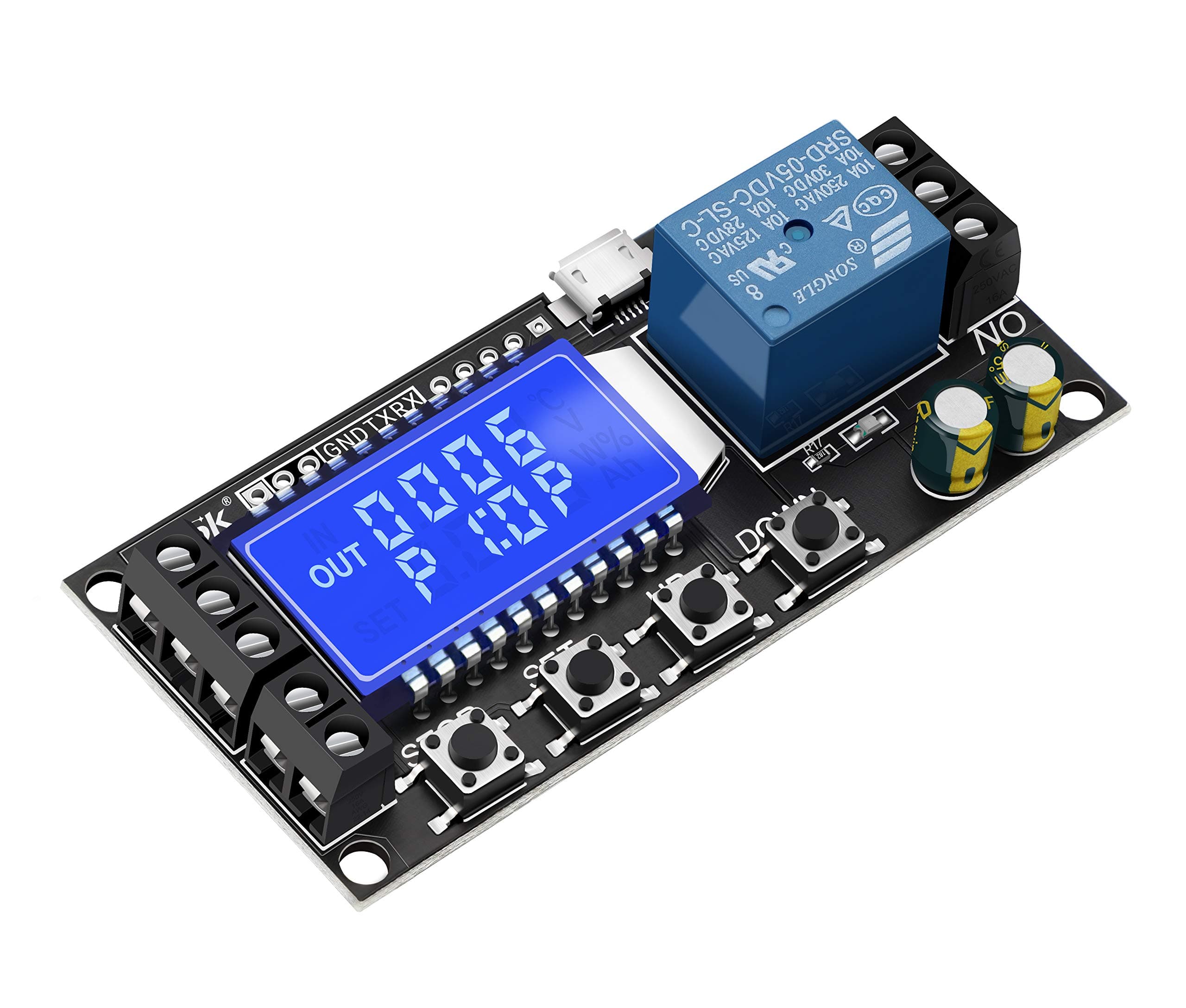 Time Delay Relay, DC 5V/12V/24V Timer Relay Delay-Off Cycle 0.01s-9999mins Adjustable Trigger with LCD Display Support Micro USB 5V Input