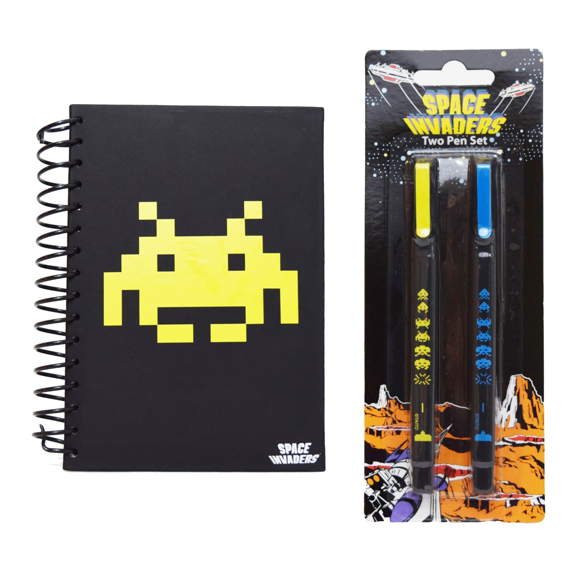 Space Invaders Retro Stationary Collection - Wiro Notebook & Two Pen Set - Perfect Pocket Money Gift