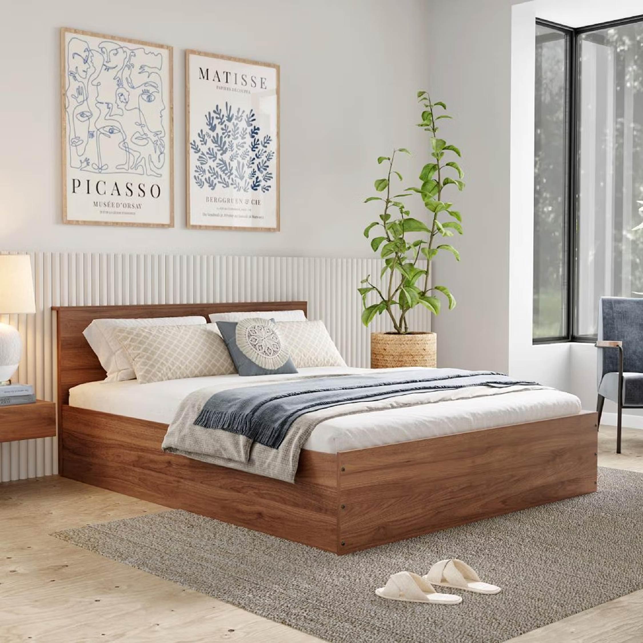 Wakefit Bed | Queen (78 X 60) Engineered Wood Bed with Storage, 1 Year Warranty | - Taurus - Columbian Walnut