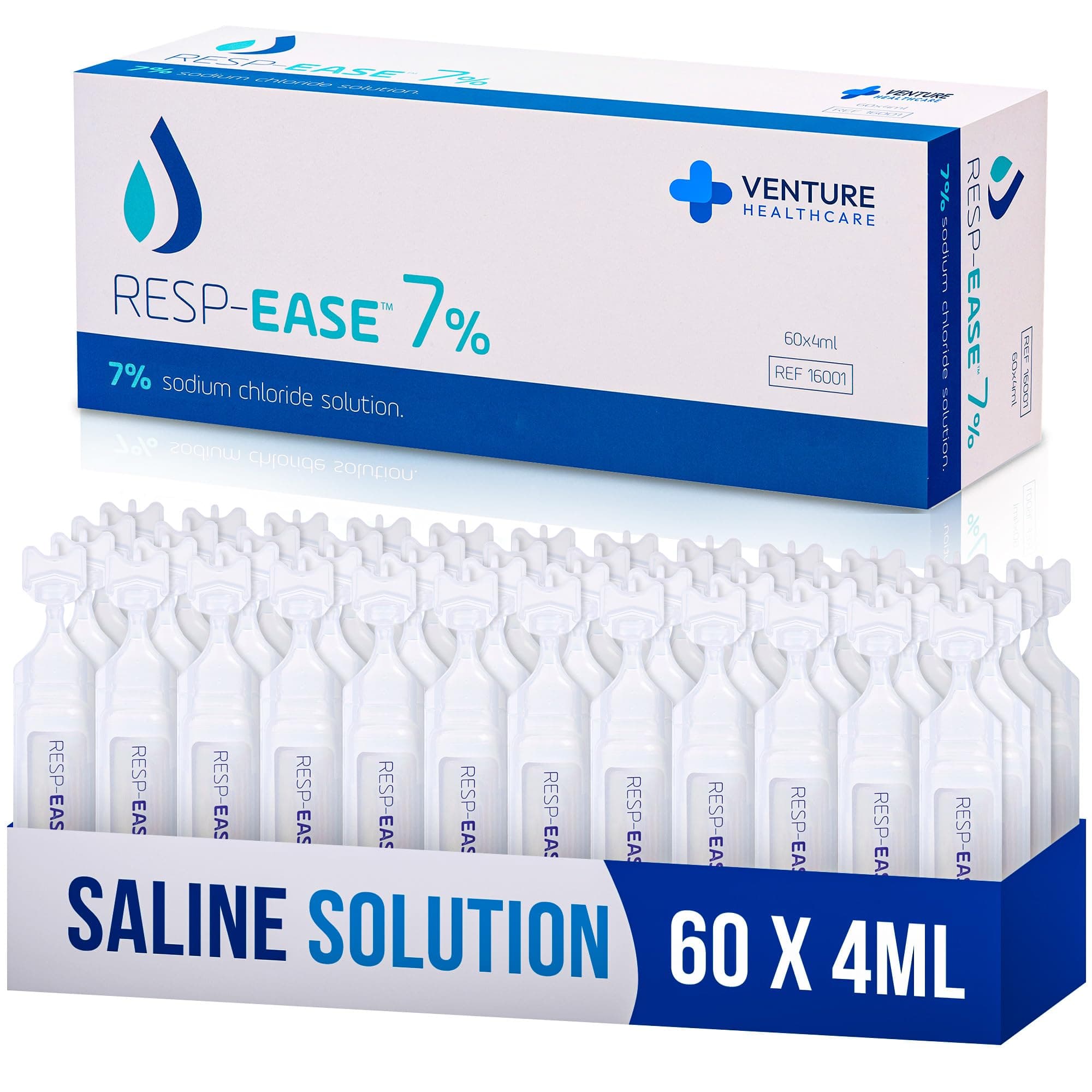 7% Sterile Hypertonic Saline Solution for Inhalation via Nebuliser - Helps Clear Airways and Congestion from Lungs - 60 x 4ml Vials - Strong Nebuliser Saline Solution