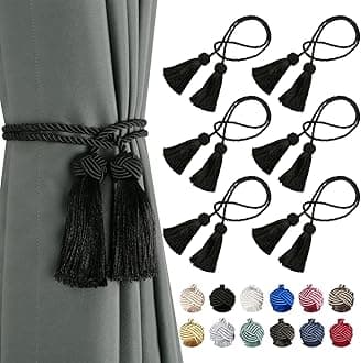 BEL AVENIR 6 Pack Curtain Handmade Tiebacks Decorative Curtain Holdbacks with Tassel… (Black, 6 Pack)