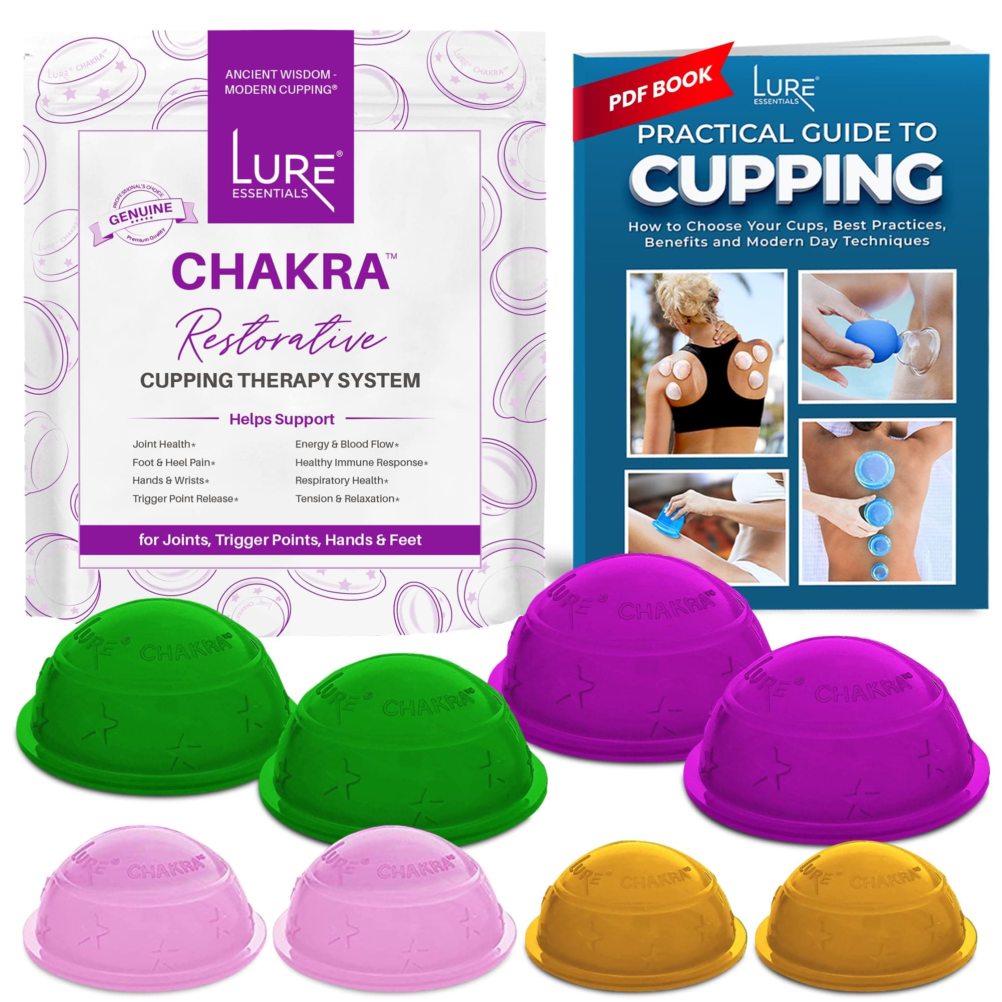 Chakra Cupping Therapy Set for Myofascial, Trigger Point, Back Pain, Muscle and Joint Pain
