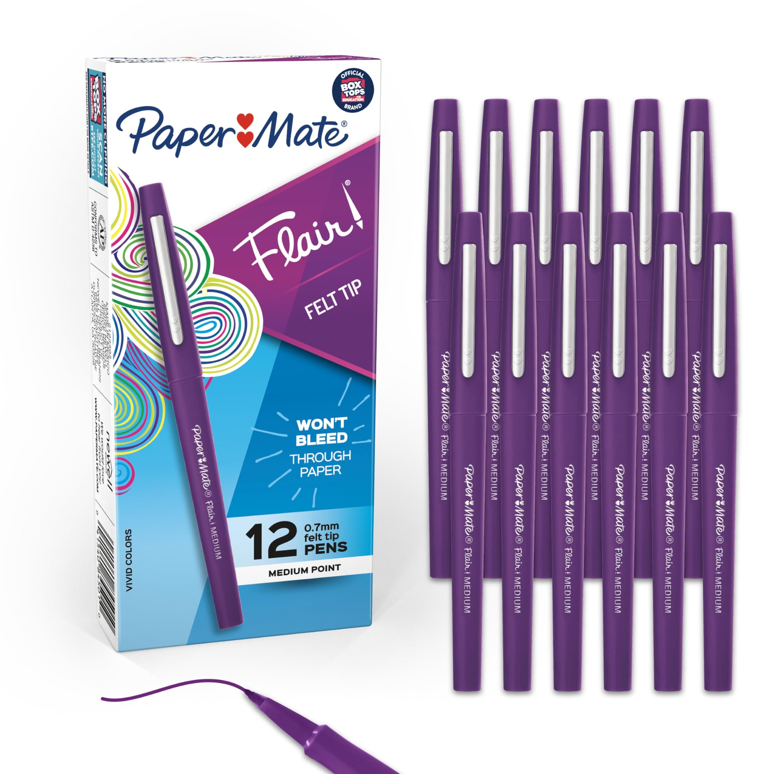 Flair Felt Tip Pens, Medium Point (0.7mm), Vivid Purple, 12 Count - For Teachers, Students, Classroom Use, Note-Taking, Arts & Crafts