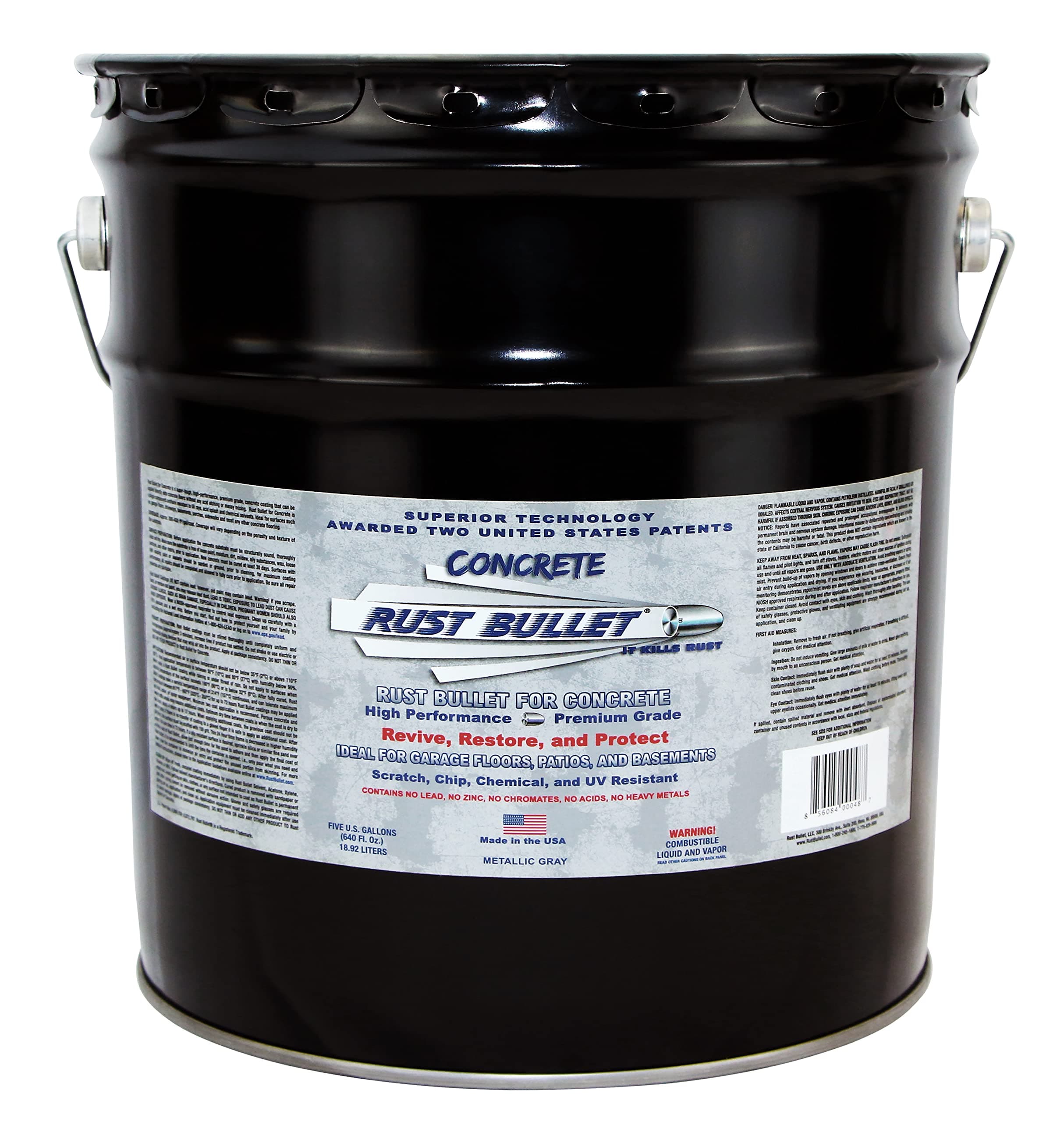 RUST BULLET - DuraGrade Concrete High-Performance Concrete Coating 5 Gallons - Concrete Paint for Garage Floors, Basements, Porch, Patio & More - Cement Floor Paint - Metallic Grey