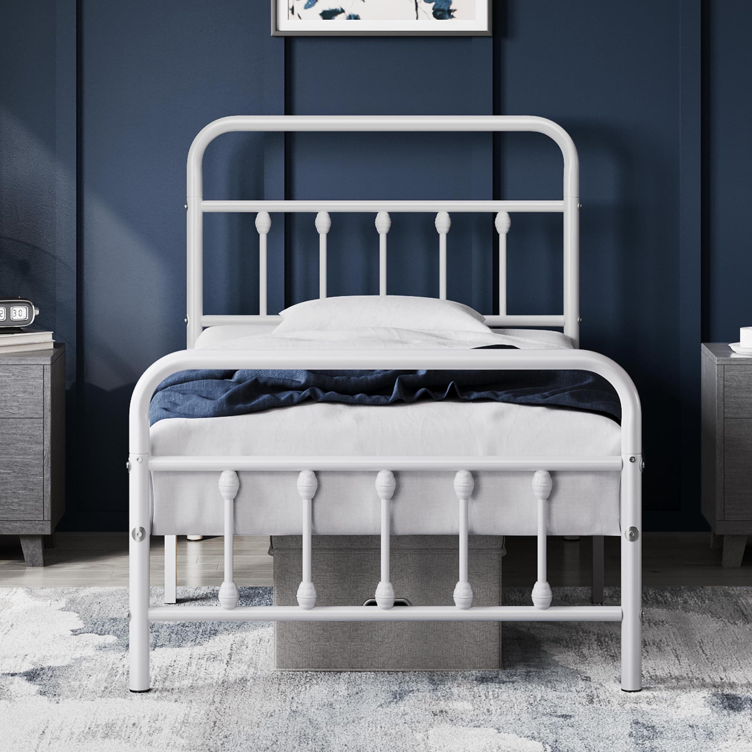 Yaheetech Classic Metal Platform Bed Frame Mattress Foundation with Victorian Style Iron-Art Headboard/Footboard/Under Bed Storage/No Box Spring Needed/Twin Size White