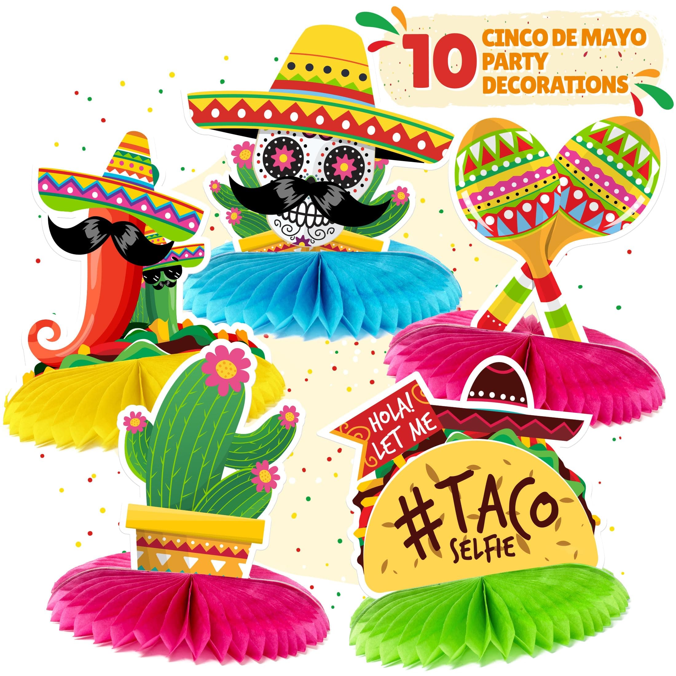 Joyousa Mexican Table Centerpiece Set - 10 Pack - Cinco de Mayo Party Decorations Fiesta Supplies Favors Decor - Mexican Themed Accessories