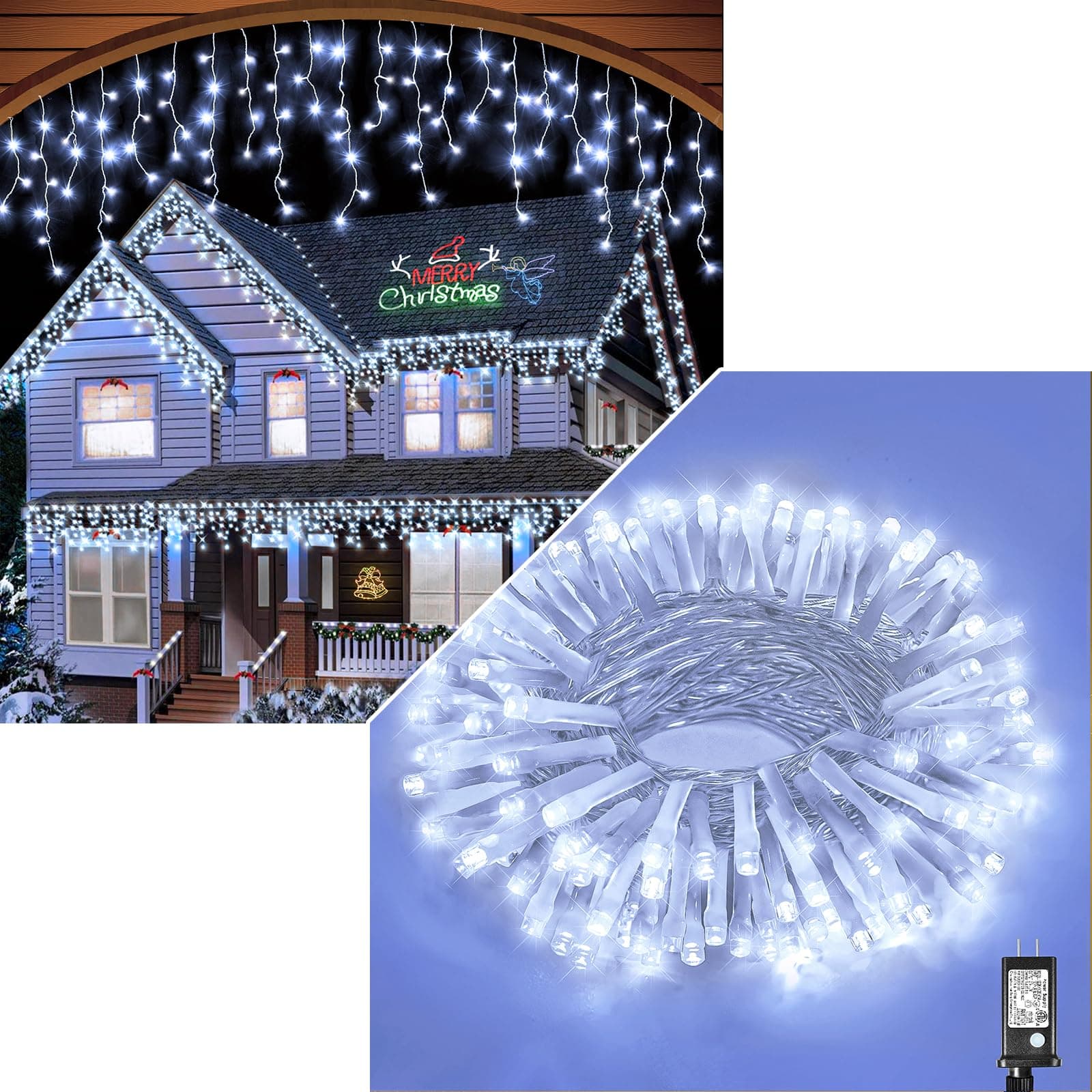 Vivideal33 FT 100 LED String Lights & 66 FT 640 LED Icicle Lights Outdoor, Cold White