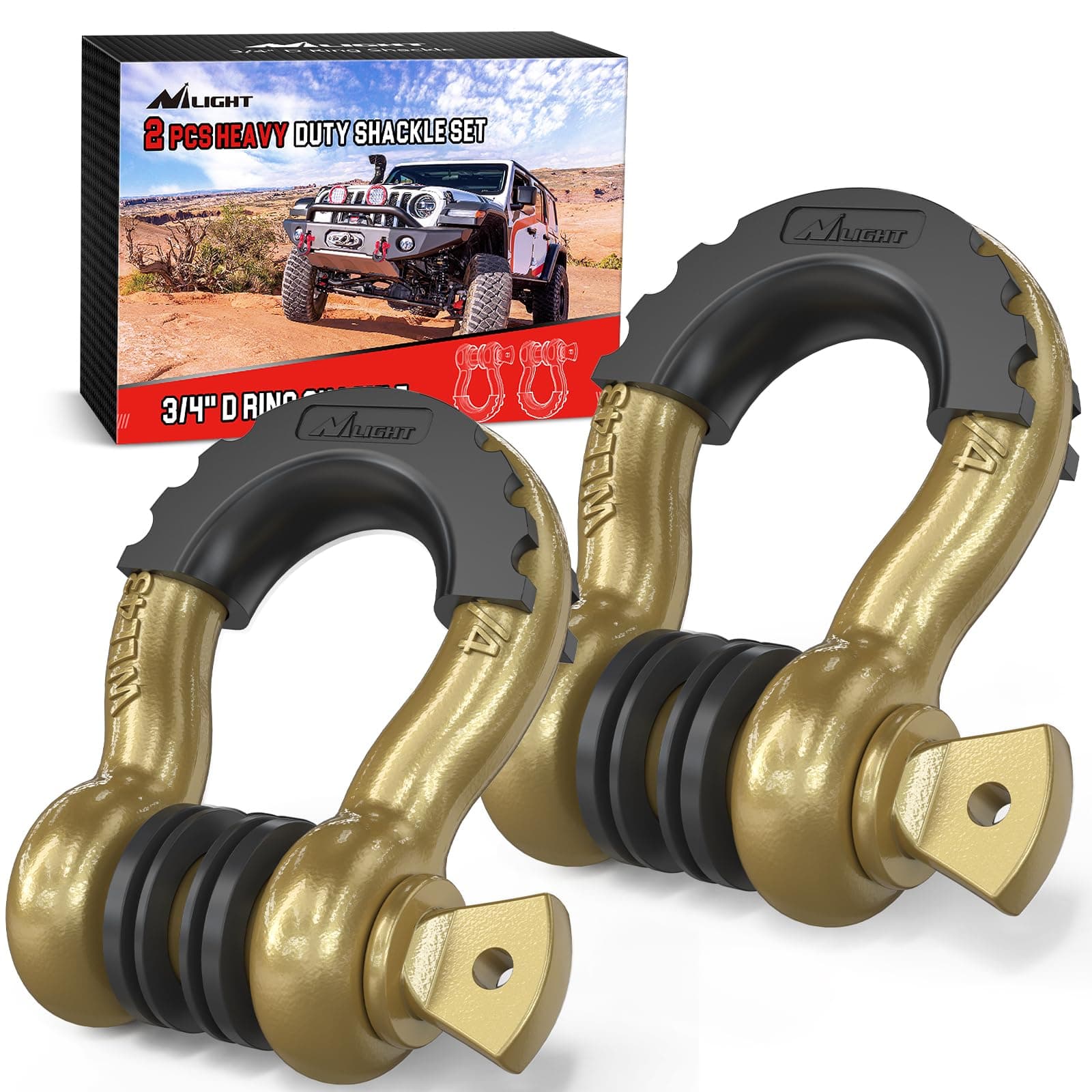 Nilight 2 Pack 3/4" D-Ring Shackle with 7/8" Screw Pin 41,887lbs Break Strength, Heavy Duty Off Road Recovery Shackle with Isolators Washers for Use with Tow Strap, Winch, Off-Road Truck Vehicle