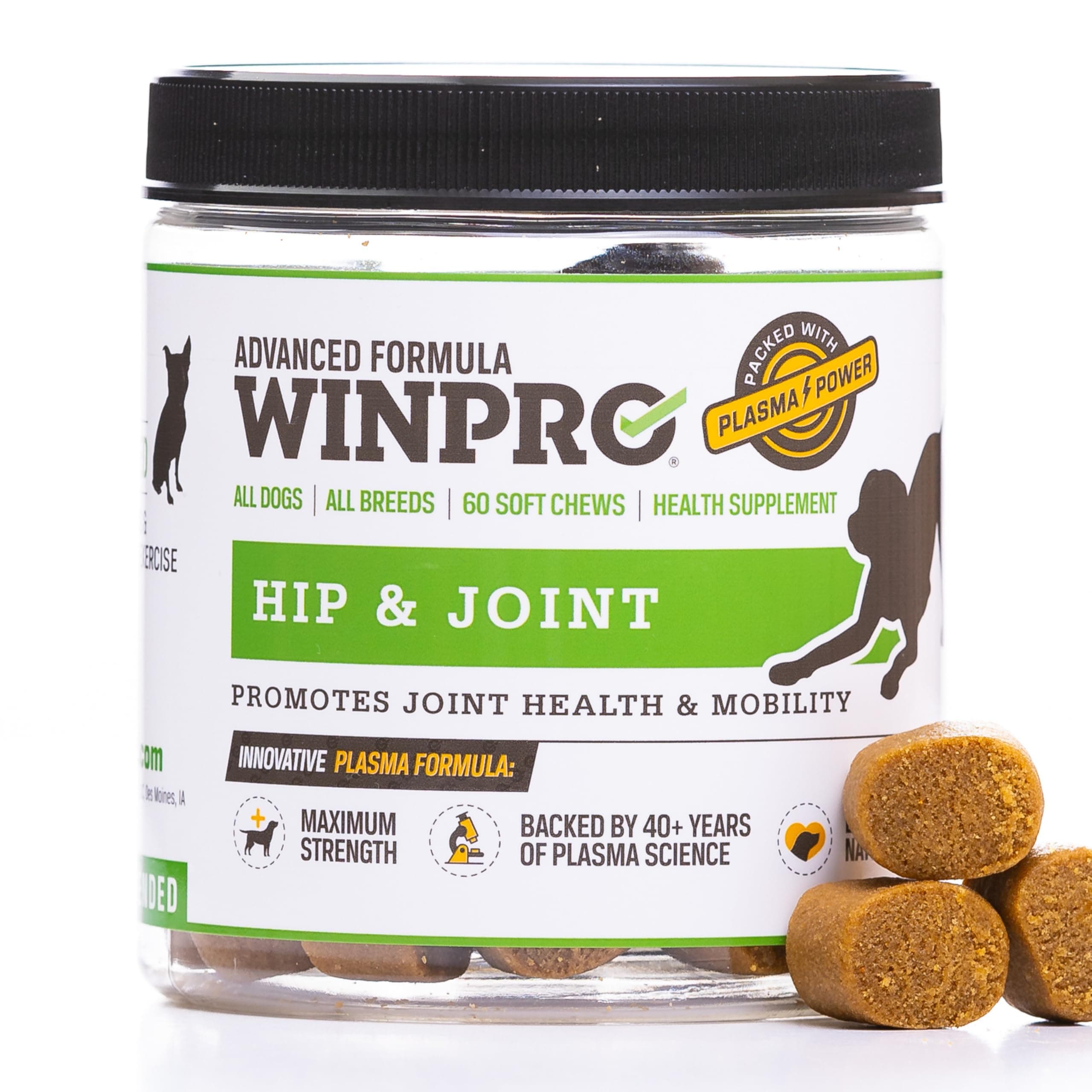 WINPRO Hip & Joint Supplement for Dogs - Plasma Powered Soft Chews for Joint Health & Mobility – Fast-Acting with Collagen & Natural Ingredients for Dogs of All Breeds – 60 Chews