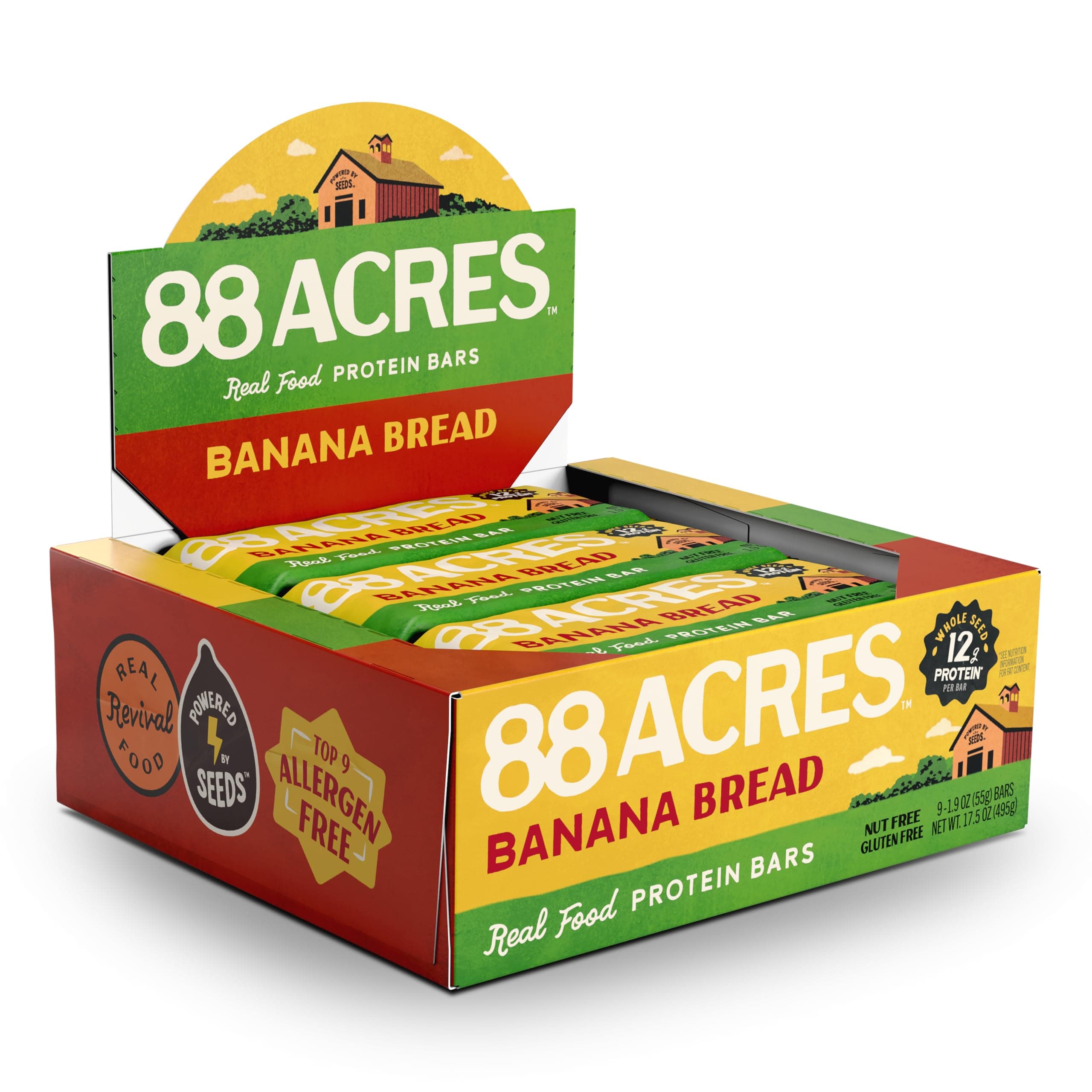 88 ACRES Banana Bread Seed Protein Bar 9 Count, 1.9 OZ
