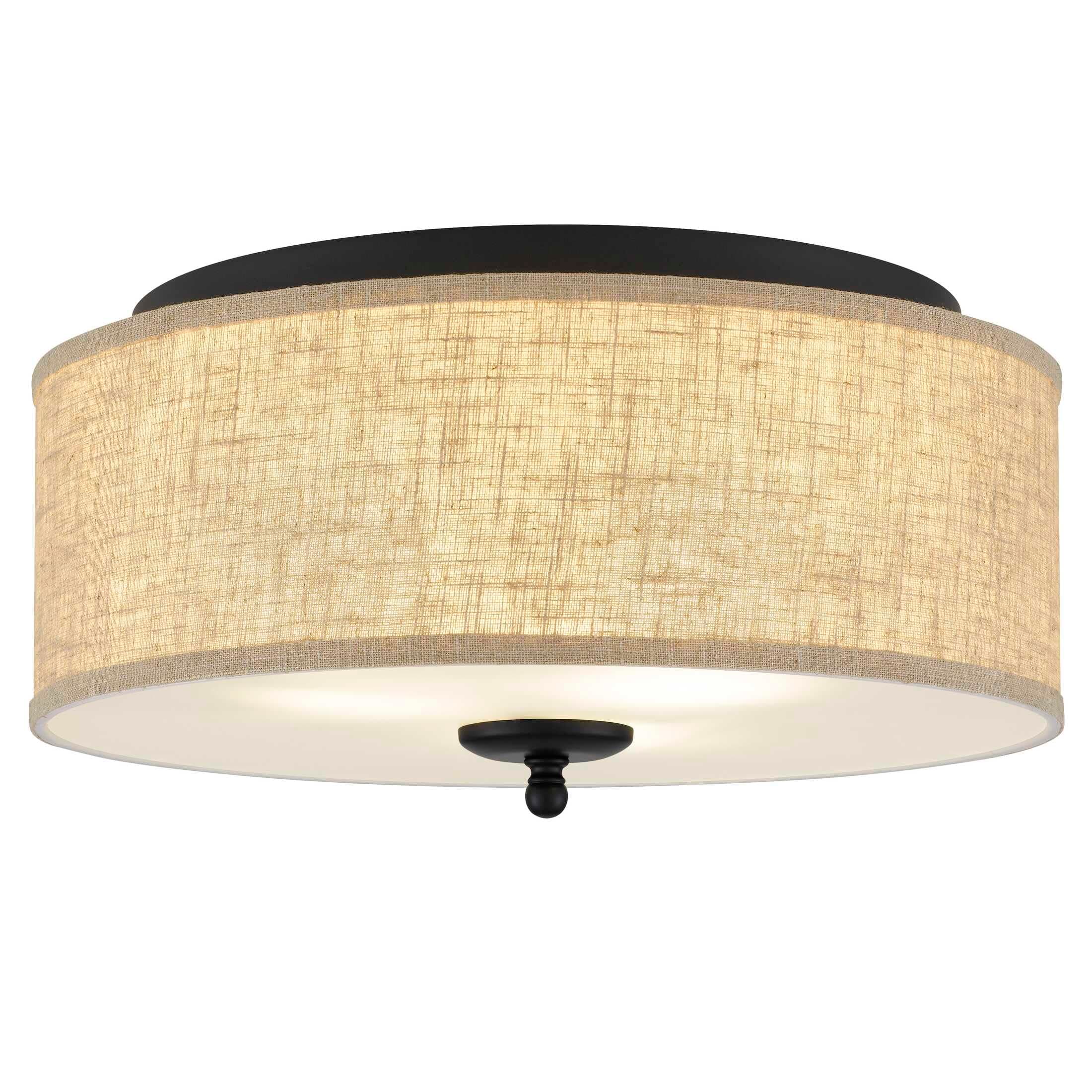 Blanche 16" Flush Mount Ceiling Light with Premium Fabric Shade, Matte Black, ETL Damp Rated for Kitchen or Bath
