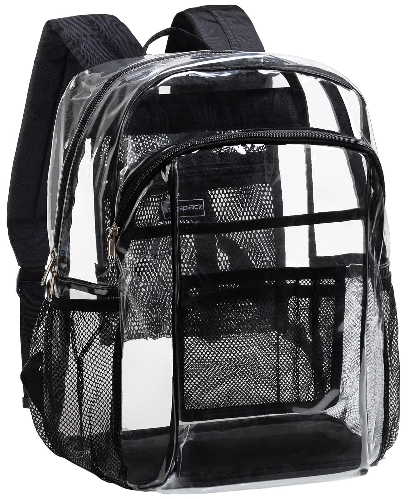 VorspackClear Backpack Heavy Duty - Large Clear Book Bag See Through Backpack for College Workplace Security, Black, L