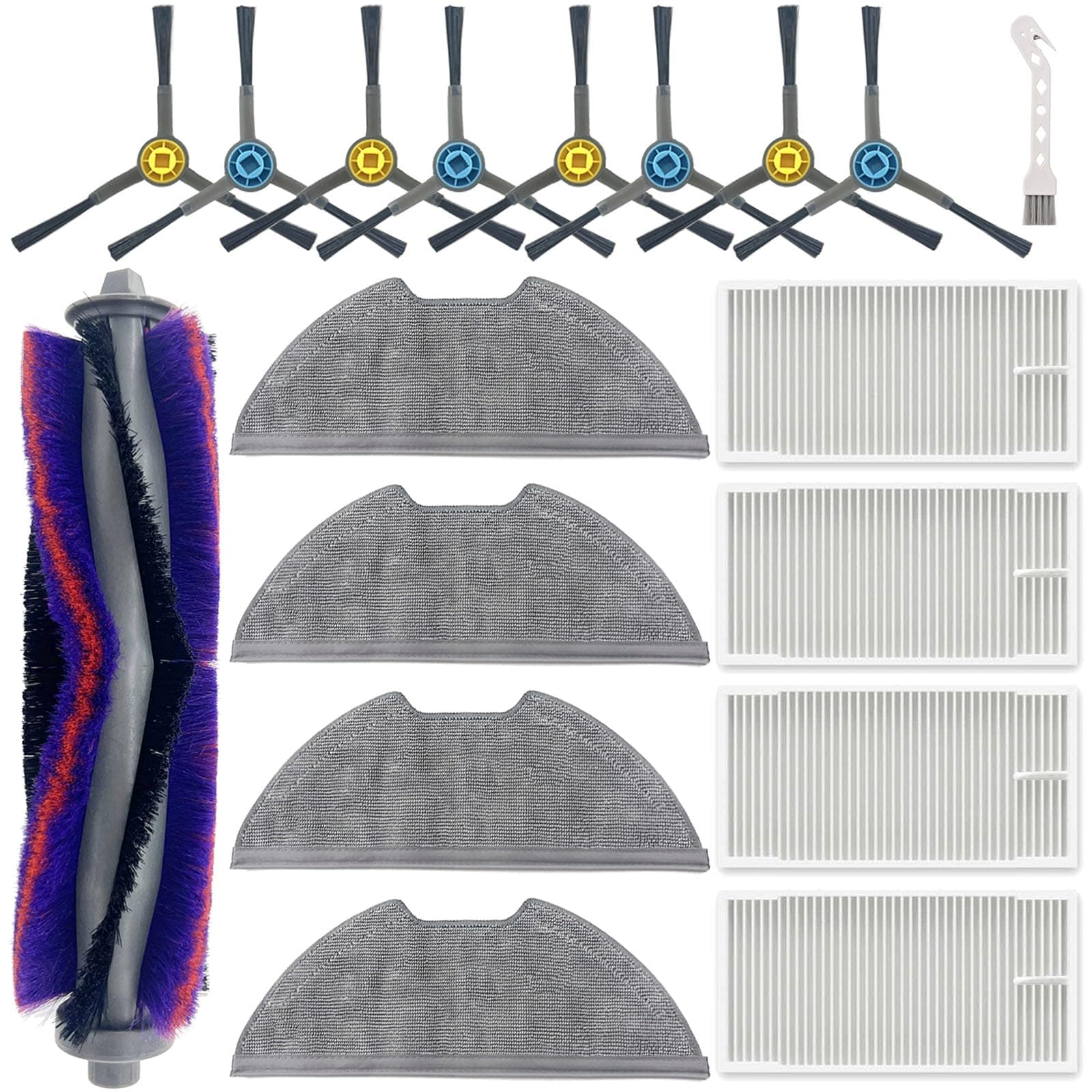 Replacement Parts Accessories Compatible for Eureka E10s Robot Vacuum Cleaner,1 Main Brush,4 Filters,4 Mop Pads,8 Edge-Sweeping Brushes
