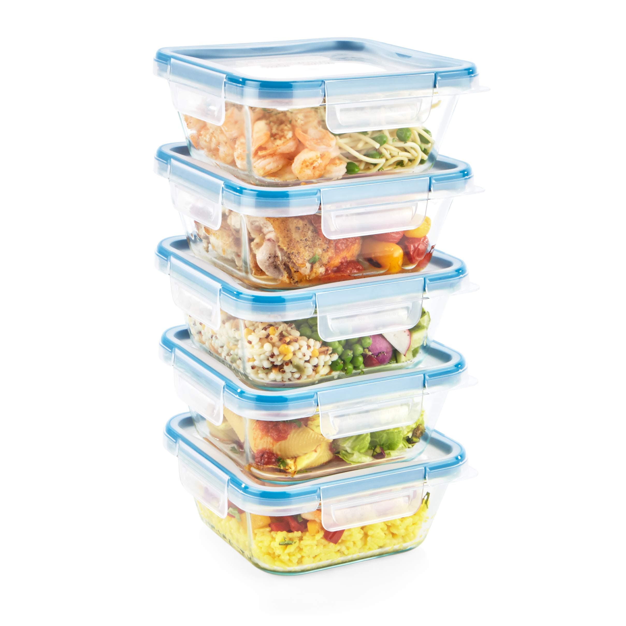 Snapware Total Solutions (5-Pack, 4 Cup) Glass Food Storage Containers Set, Airtight & Leakproof Locking BPA-Free Lids, Freezer Dishwasher Microwave Safe