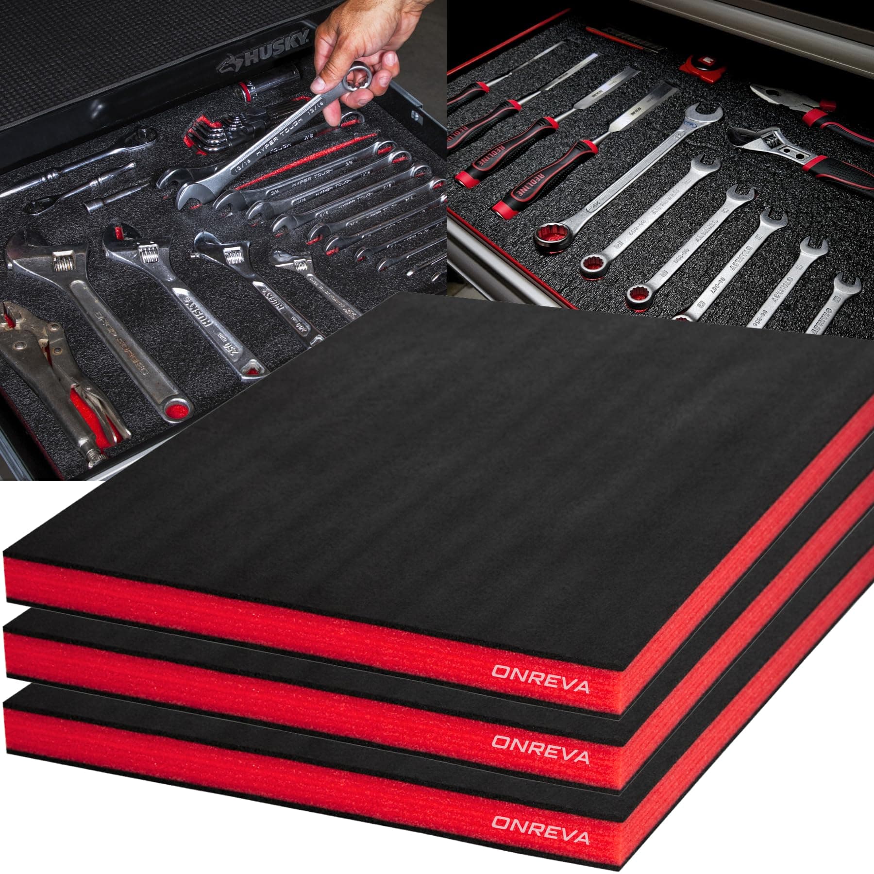 ONREVA Tool Box Liner, Professional Toolbox Drawer Liners 16 inch Wide x 16 ft Large, Rolling Tool Chest Liner Roll, Shelf Rubber Mat, Heavy Duty Nonslip Organizer Liner for Cabinet, Cart
