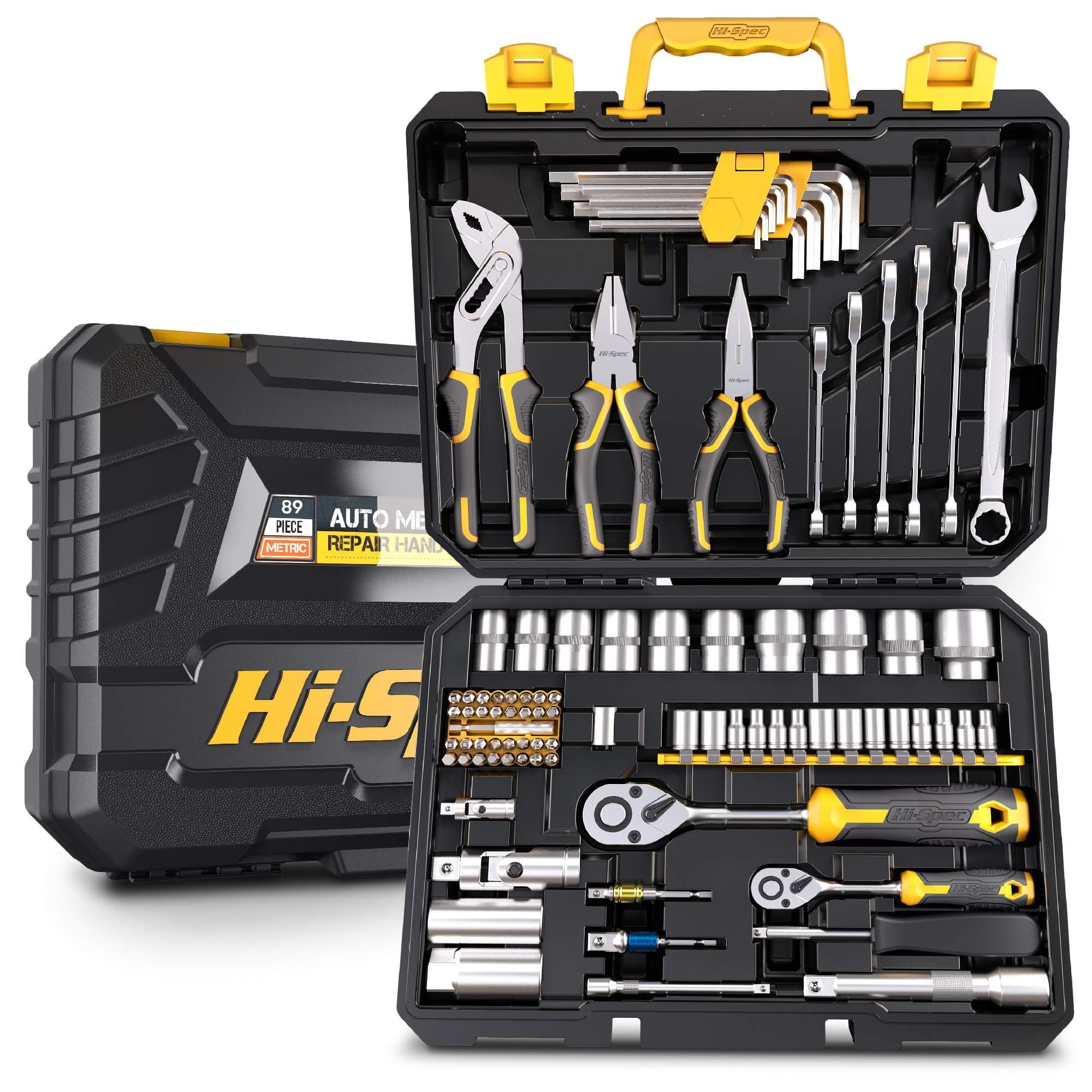 Hi-Spec 89 Piece Tool Set-General Househould Hand Tool Kit, Auto Repair Tool, with Toolbox Storage Case for Garage