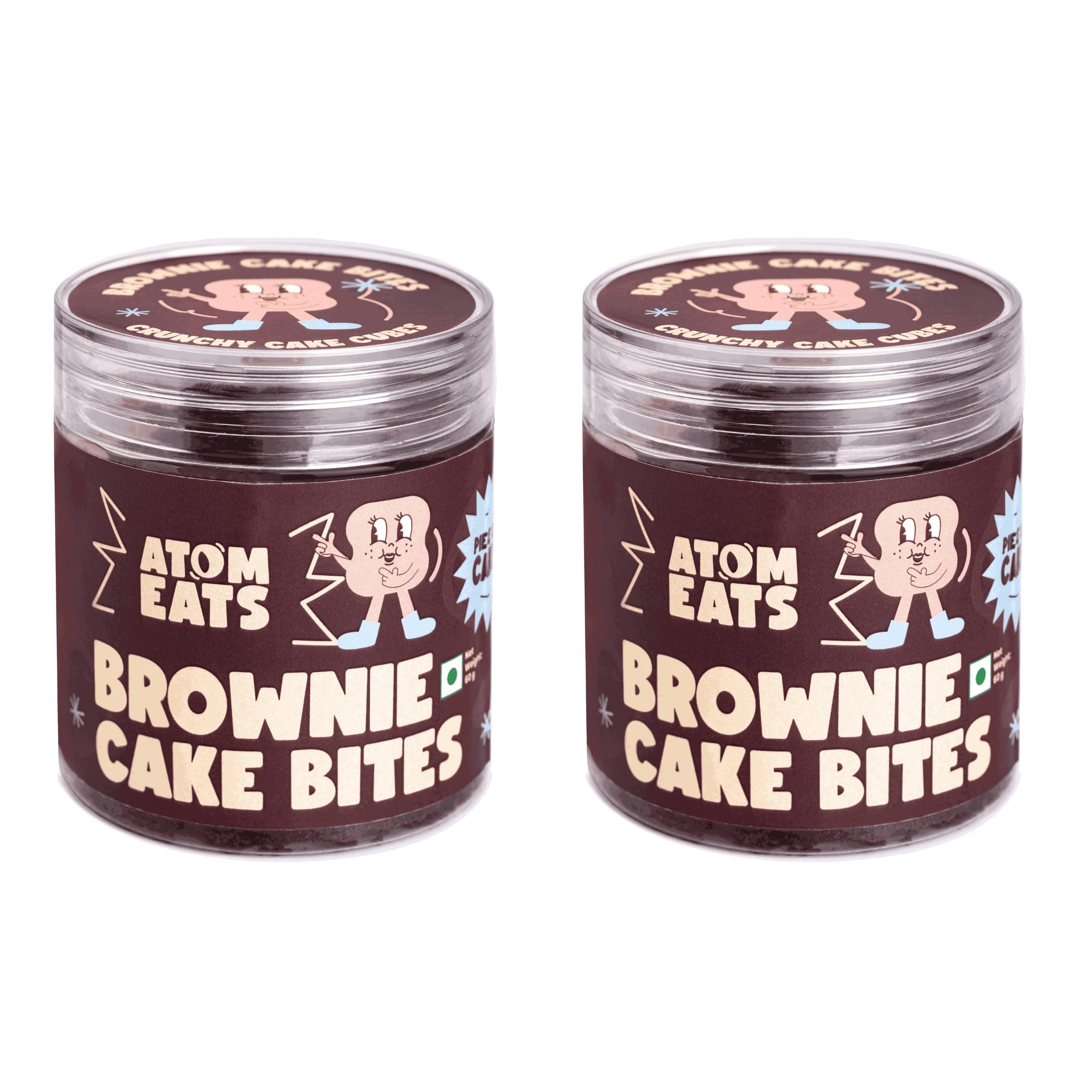 Atom Eats | Brownie Crunch Pop: Crunchy Brownie Cubes (Pack of 2) 60g each | Nostalgic Flavor, Easy Double Baked Snacks, Great Dessert Toppings - On-the-Go Joy
