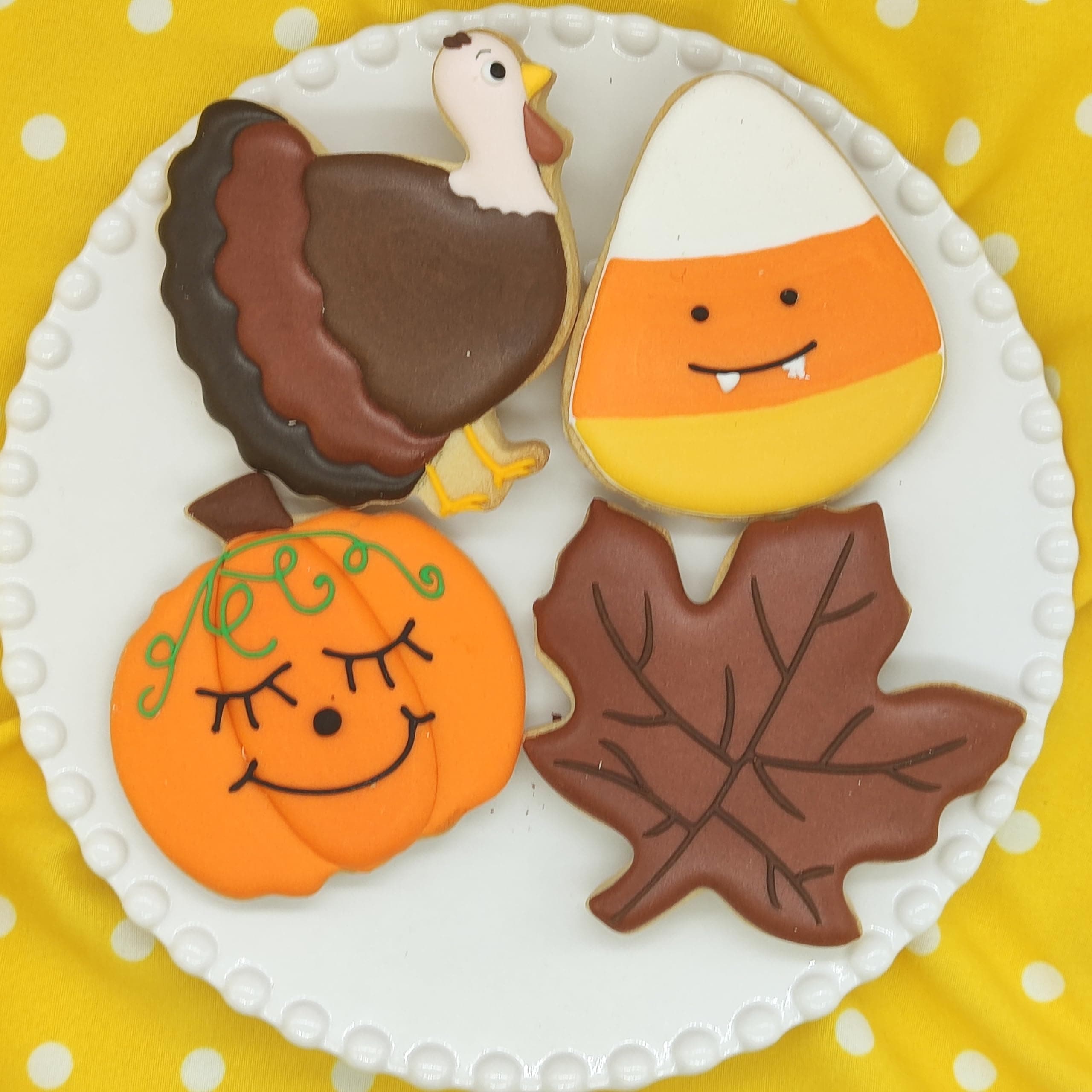4 Pcs Large Fall Thanksgiving Cookie Cutter Set with Recipe Instructions, Holiday Shapes of Pumpkin, Maple Leaf, Corn Candy, Turkey