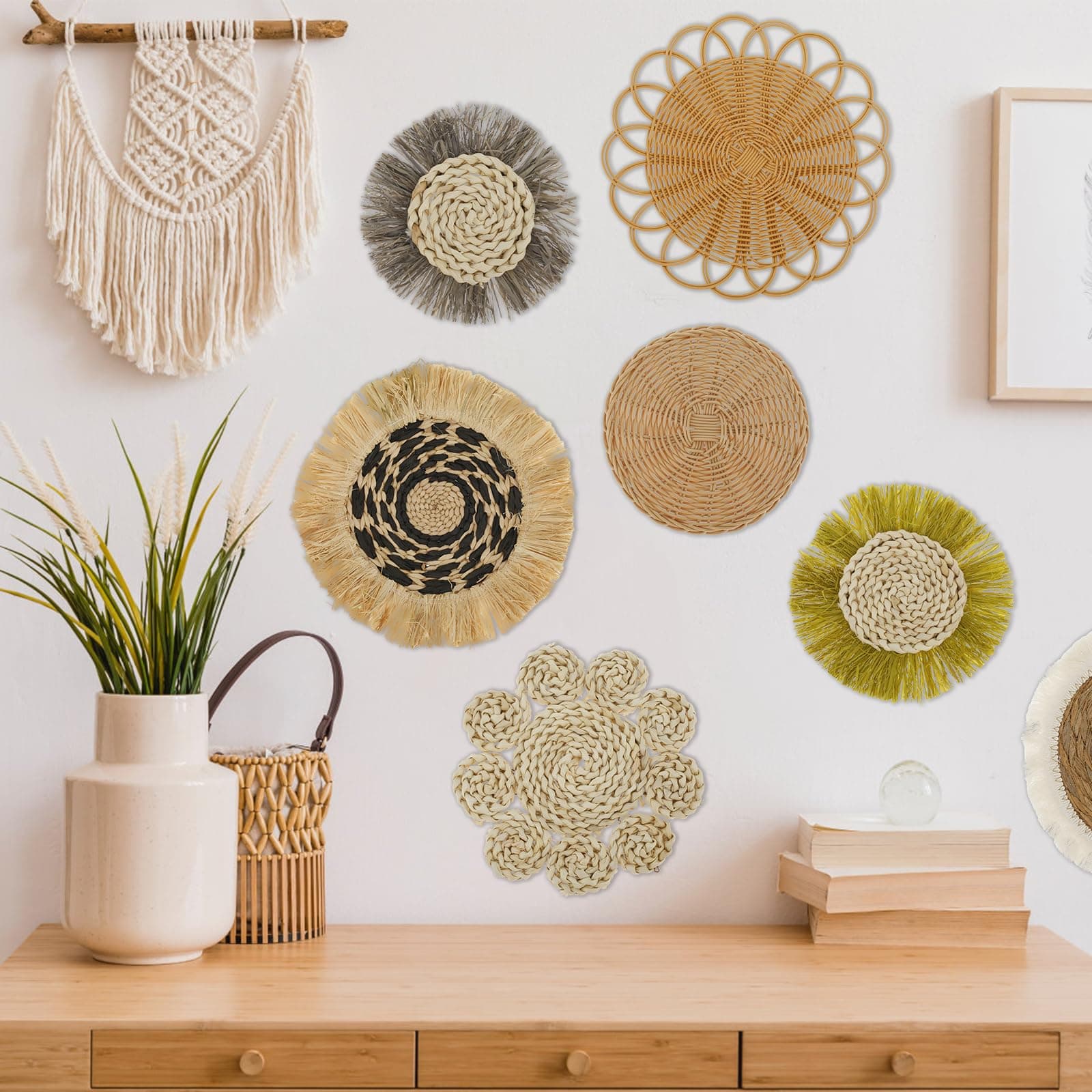 7 Pcs Boho Wall Basket Decor