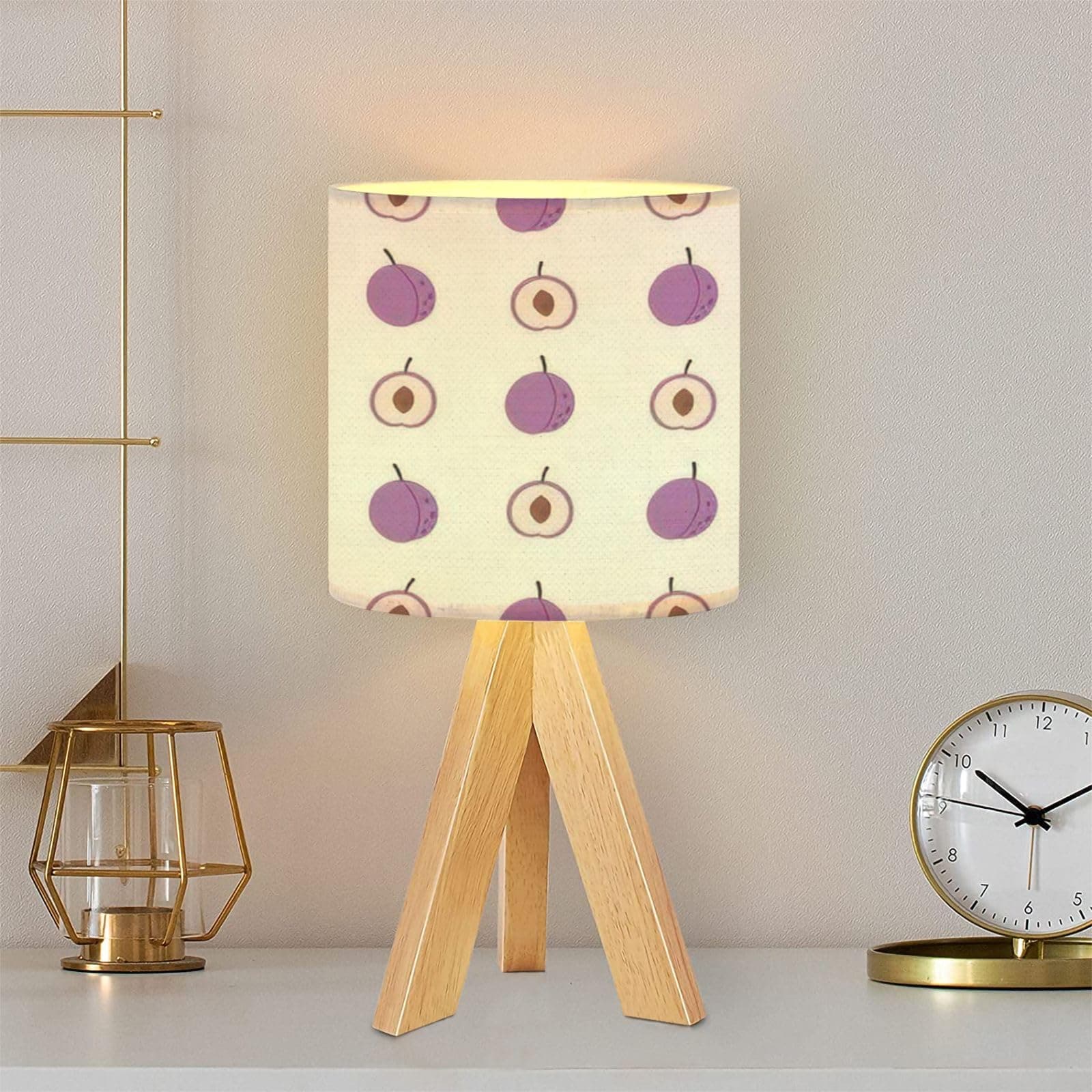 Tripod Table Lamp Fresh seamless pattern Summer fruit Healthy organic food seamless Modern Bedside Dimmable Desk lamp Wooden Base Fabric Lampshade for Kids Room, Nursery, Bedroom, Living Room