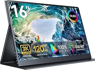 OLED Portable Monitor 16", 3K 2880x1800 120Hz 0.1ms Portable Gaming Display，500 Nits Brightness| 100000:1 Contrast| 100% DCI-P3| 8-Bit+FRC| Ultra-Slim Travel Monitor for Laptop PC Phone Game Consoles