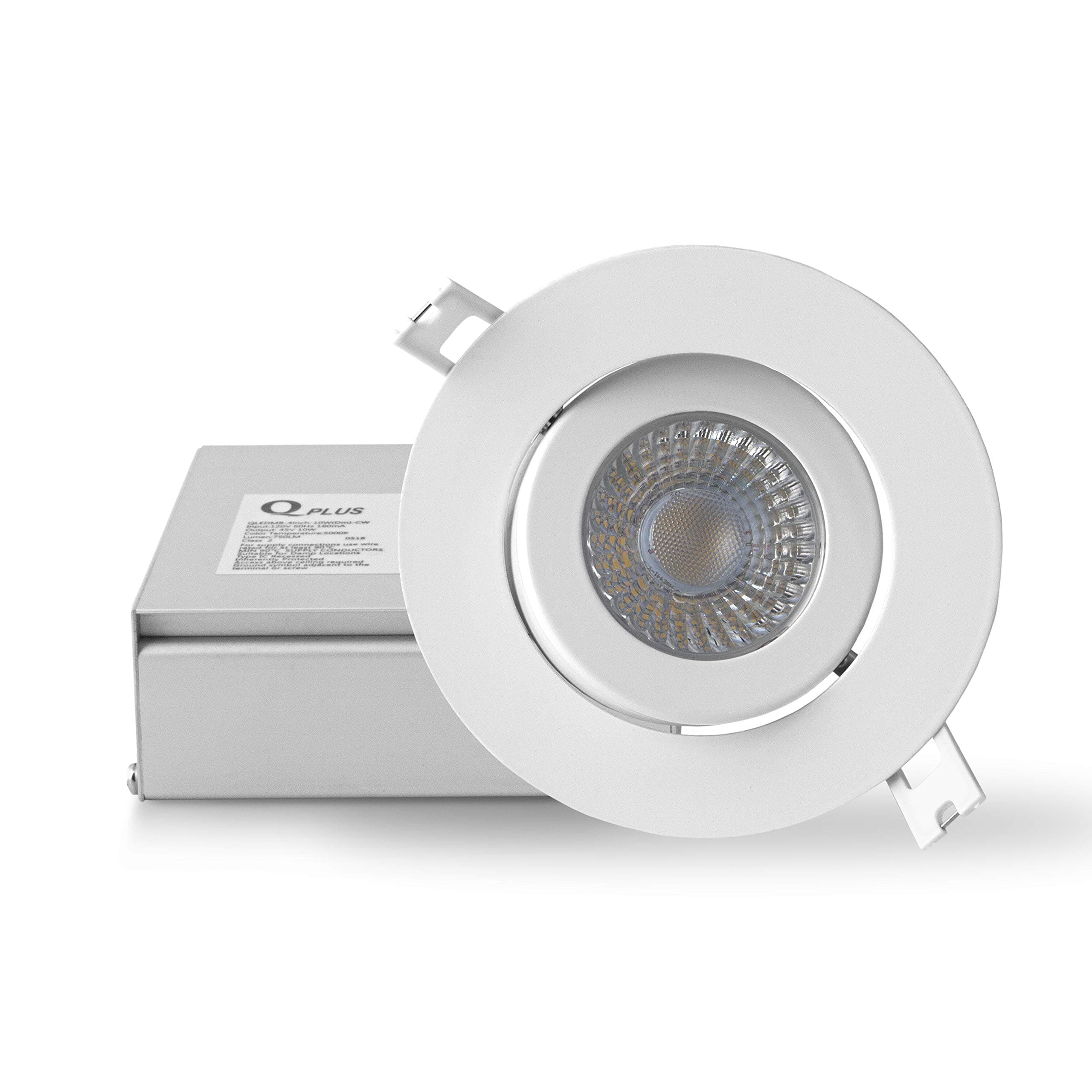 QPLUS 4 Pack 4 inch LED Ultra Thin Recessed Ceiling Light with Junction Box, 5000K Daylight - Dimmable Swivel Adjustable Downlight, 10W, 750LM - Slim Airtight Canless - ETL and Energy Star Certified