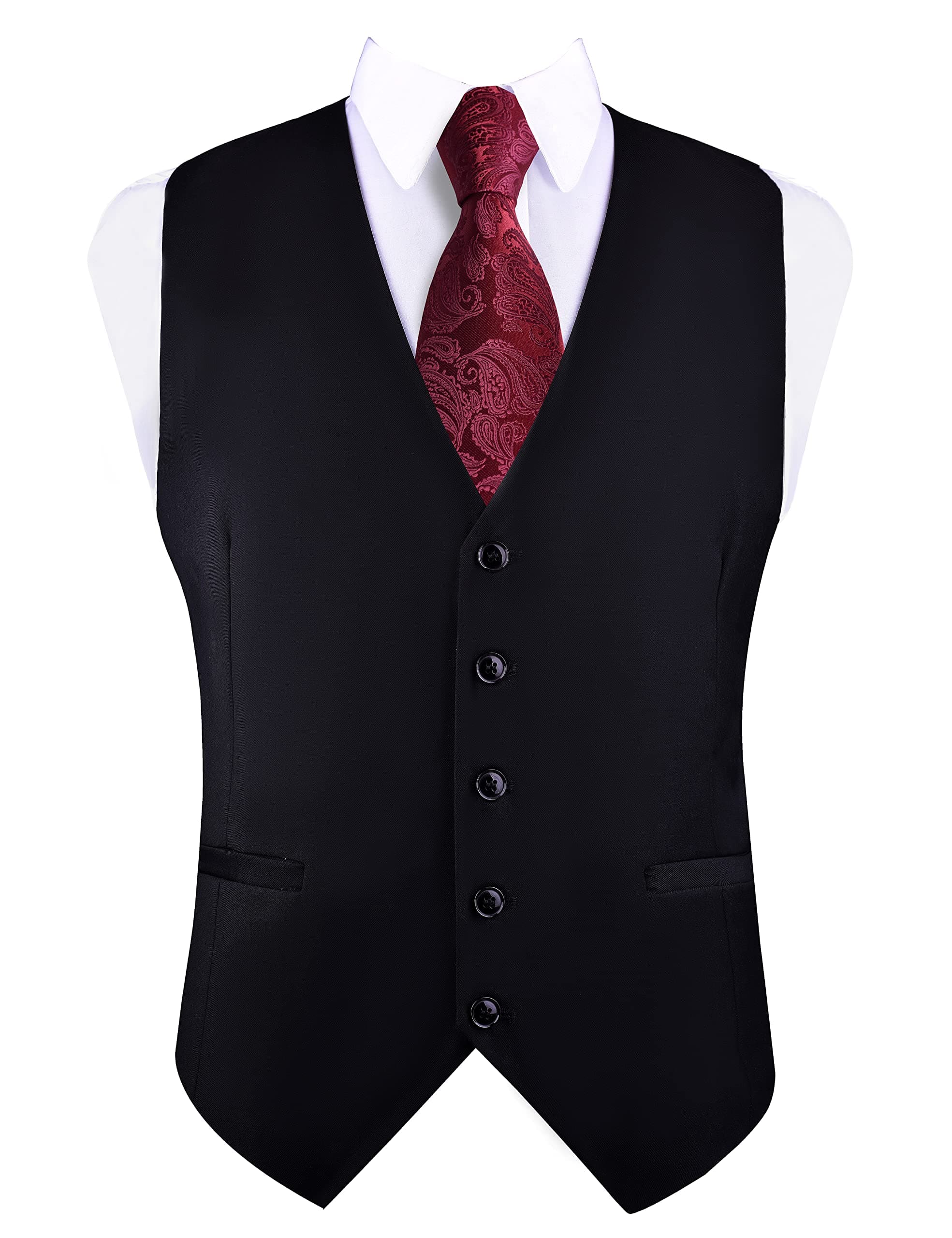 Men's V-Neck Suit Vests Solid Color Formal Slim Fit Business Dress Vest Waistcoat