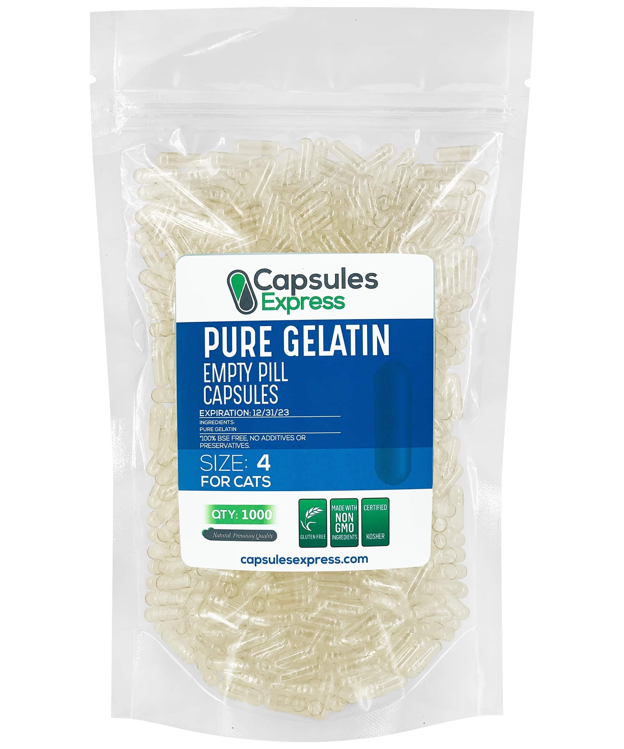 Size 4 Empty Capsules for Cats - Clear Empty Gelatin Capsules - Pills for DIY Capsule Filling - Fillable Pure Bovine Pill Gel Caps (1000 Count)