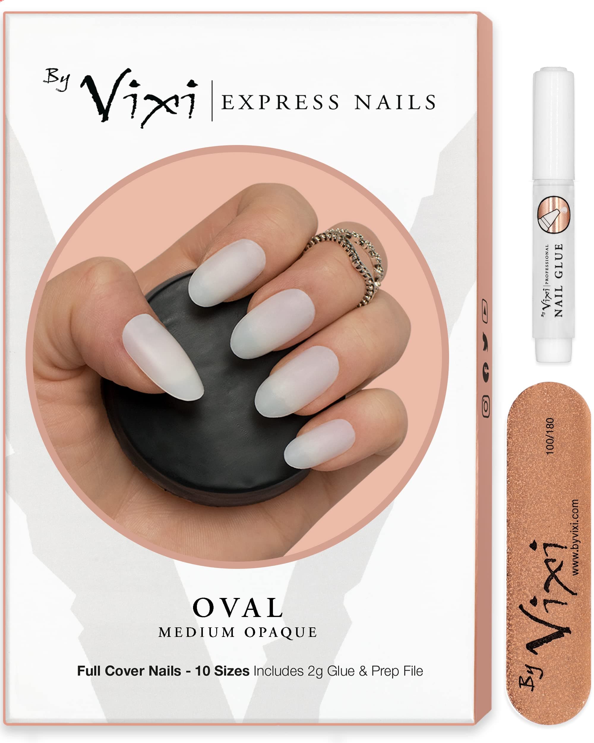 600 Pieces Oval Nails 10 Sizes - Short/Medium Natural Opaque Nails, suitable for salon use & DIY Nail Art ♥ FREE GLUE ♥