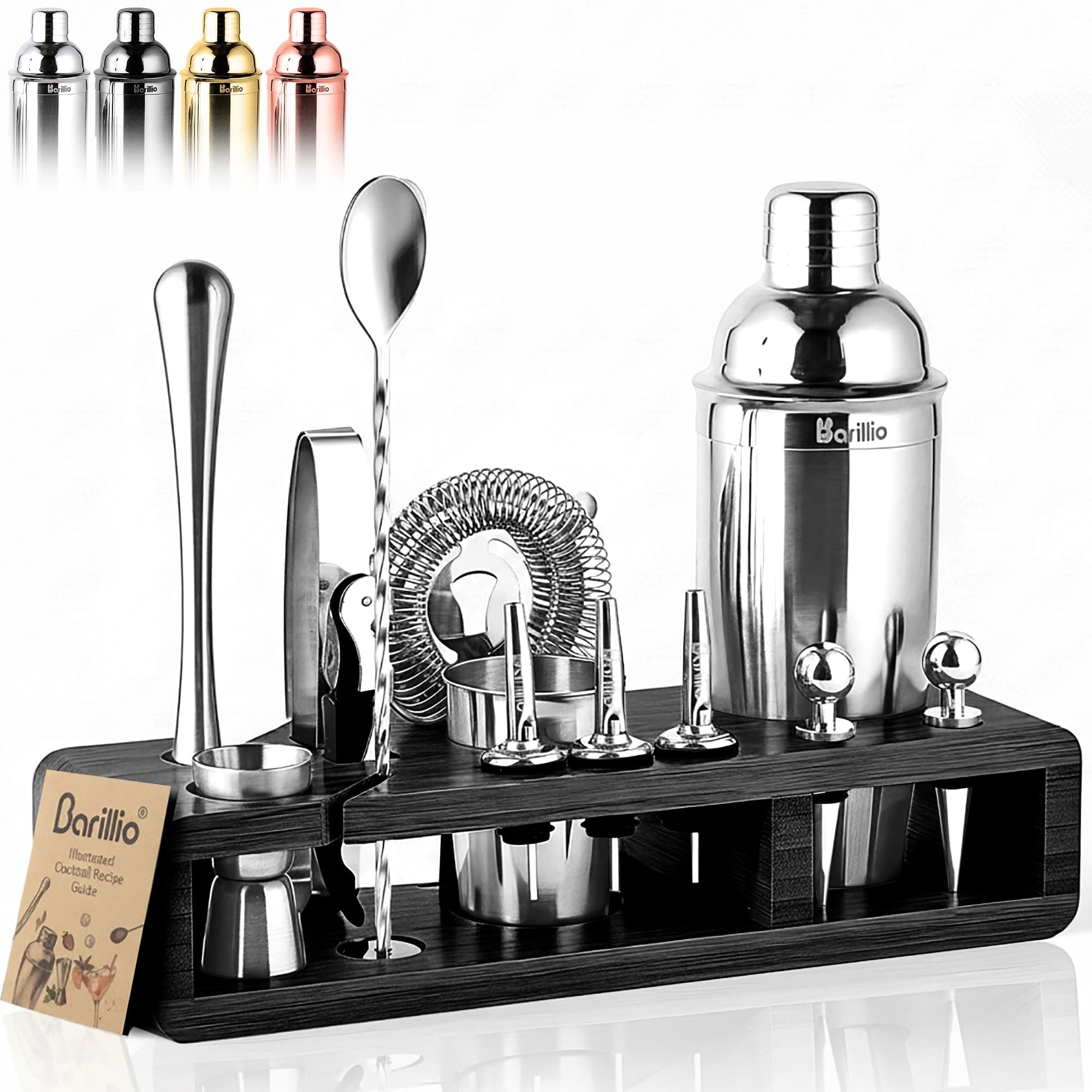 barillio Bartender kit Black Stand Silver Tools…