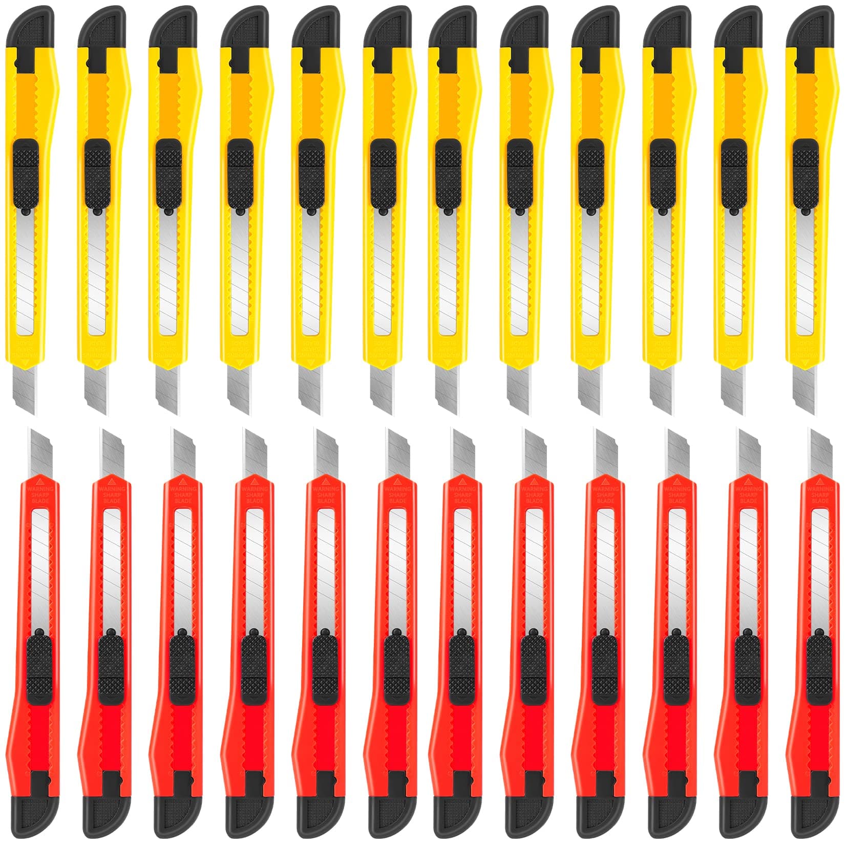 DIYSELF 24 Pack Box Cutters Bulk (9mm Wide Blade Cutter) Utility Knife Retractable, Razor Knife Exacto Knife, Compact, Extended Use for Heavy Duty Office, Home, Crafts, Hobby, Disposable Box Cutter