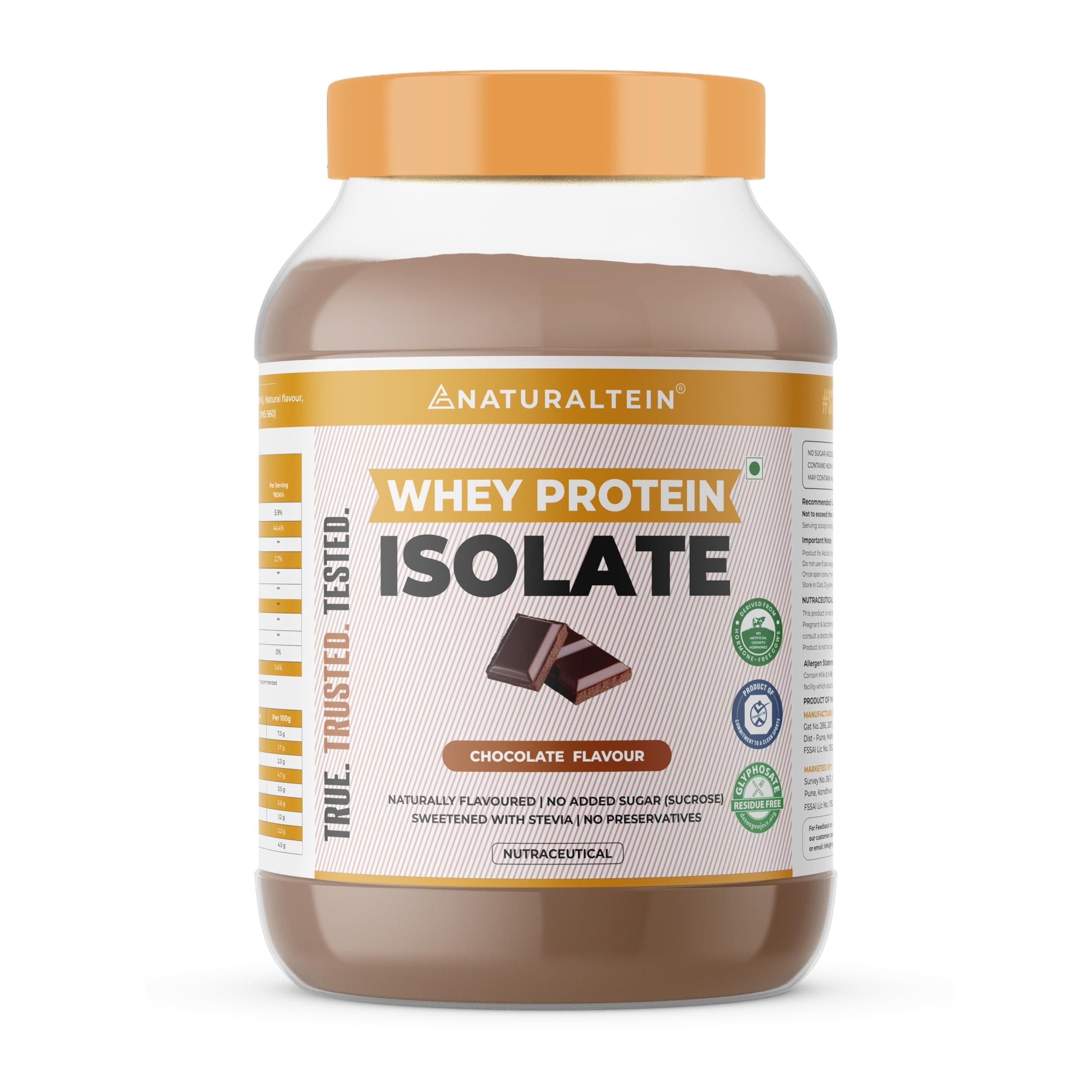 Natural whey Protein 30g Serving - 24g Protein, Isolate Chocolate - 1 kg (Naturally flavored, Non GMO, No Artificial Sweeteners)