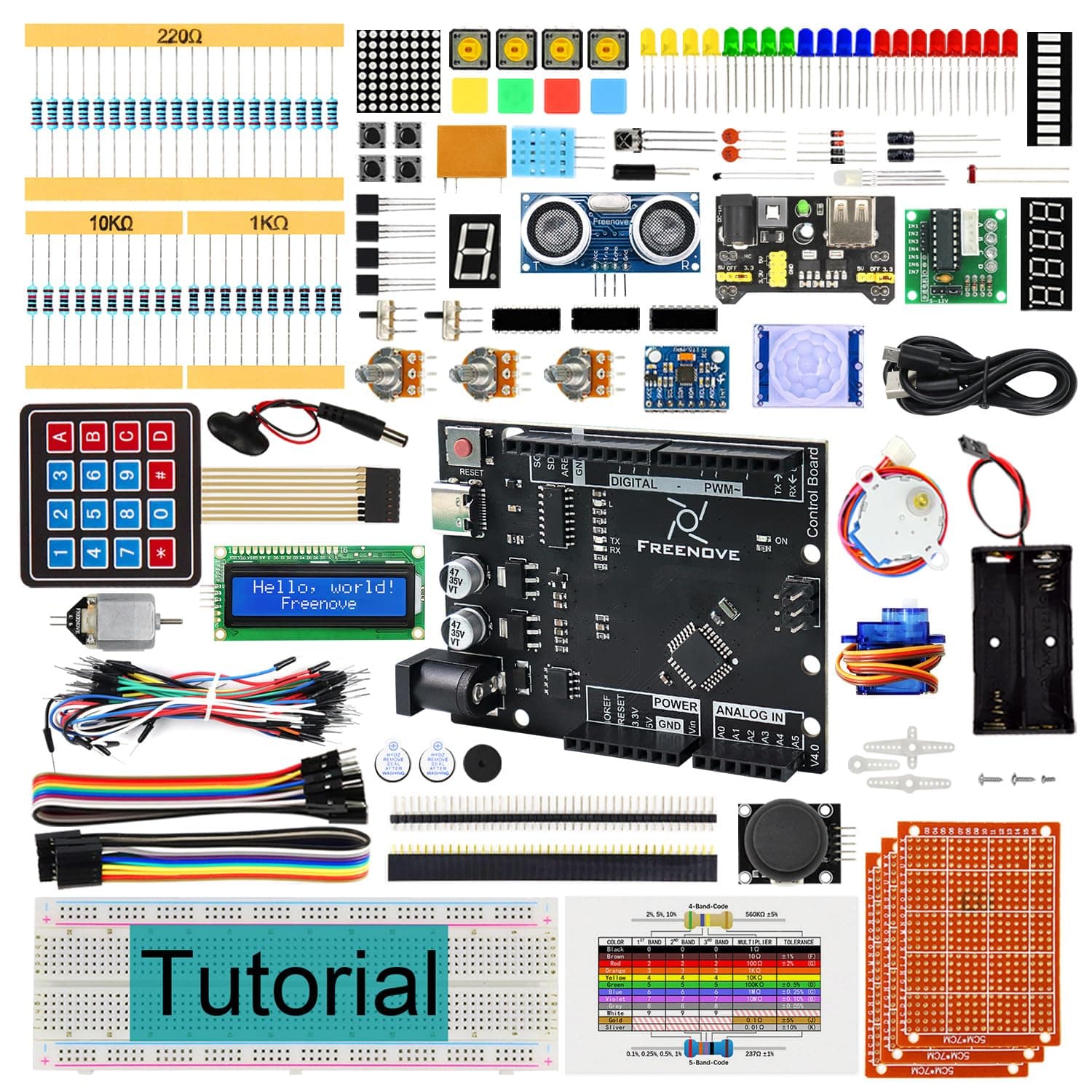 Ultimate Starter Kit with Board V4 (Compatible with Arduino IDE), 274-Page Detailed Tutorial, 217 Items, 51 Projects