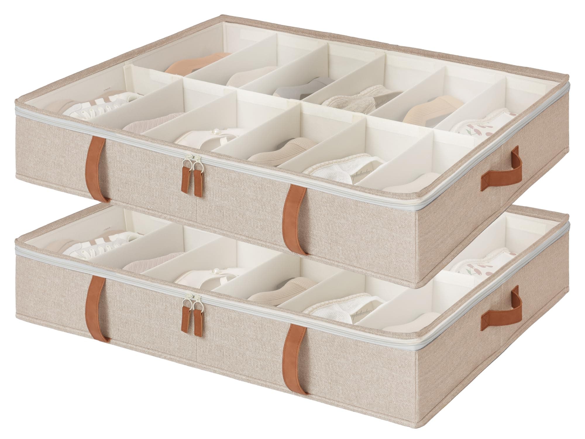 StorageWorks Under Bed Shoe Storage Organizer, Underbed Shoes Container with Adjustable Dividers, Shoe Storage Basket with Cover, Brown, 2-Pack, Space-Saving Shoe Box Fits up to 24 Pairs