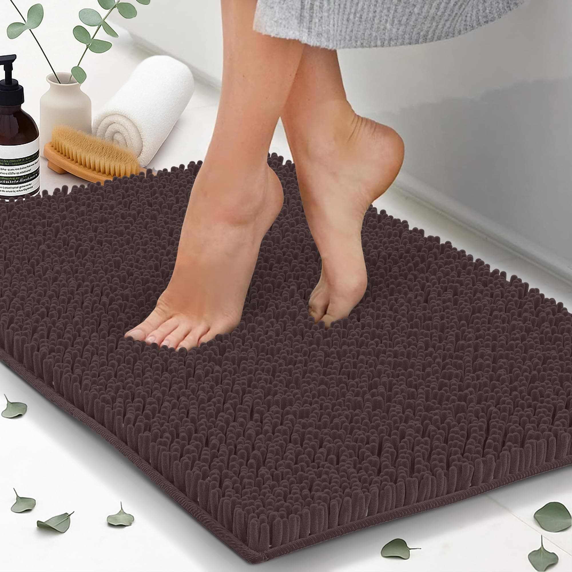 Chenille Bath Mats, Plush Absorbent Bath Mats Quick Dry, Soft & Machine Washable, Non Slip Carpet for Bathroom, Thick Bathroom Rugs, Shower Restroom Rug Mat, Alfombras De Baño, Bathrugs Matts,34"x21"