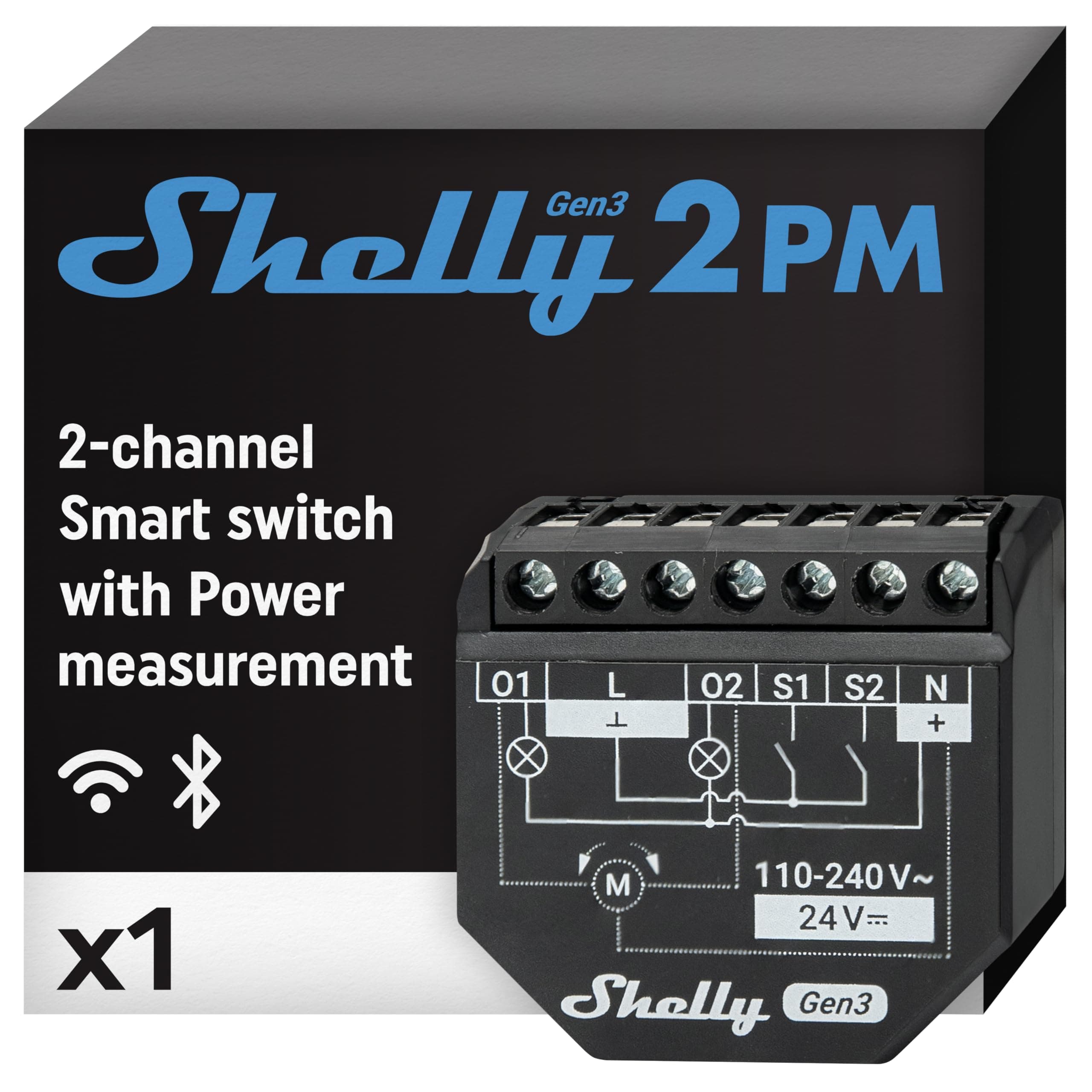 Shelly 2PM Gen3 - Wi-Fi Smart Roller Shutter Switch Module, Power Metering, 2 Channels, 16A, Motorized Blinds & Curtains Control, Alexa & Google Home, No Hub Required, Smart Home