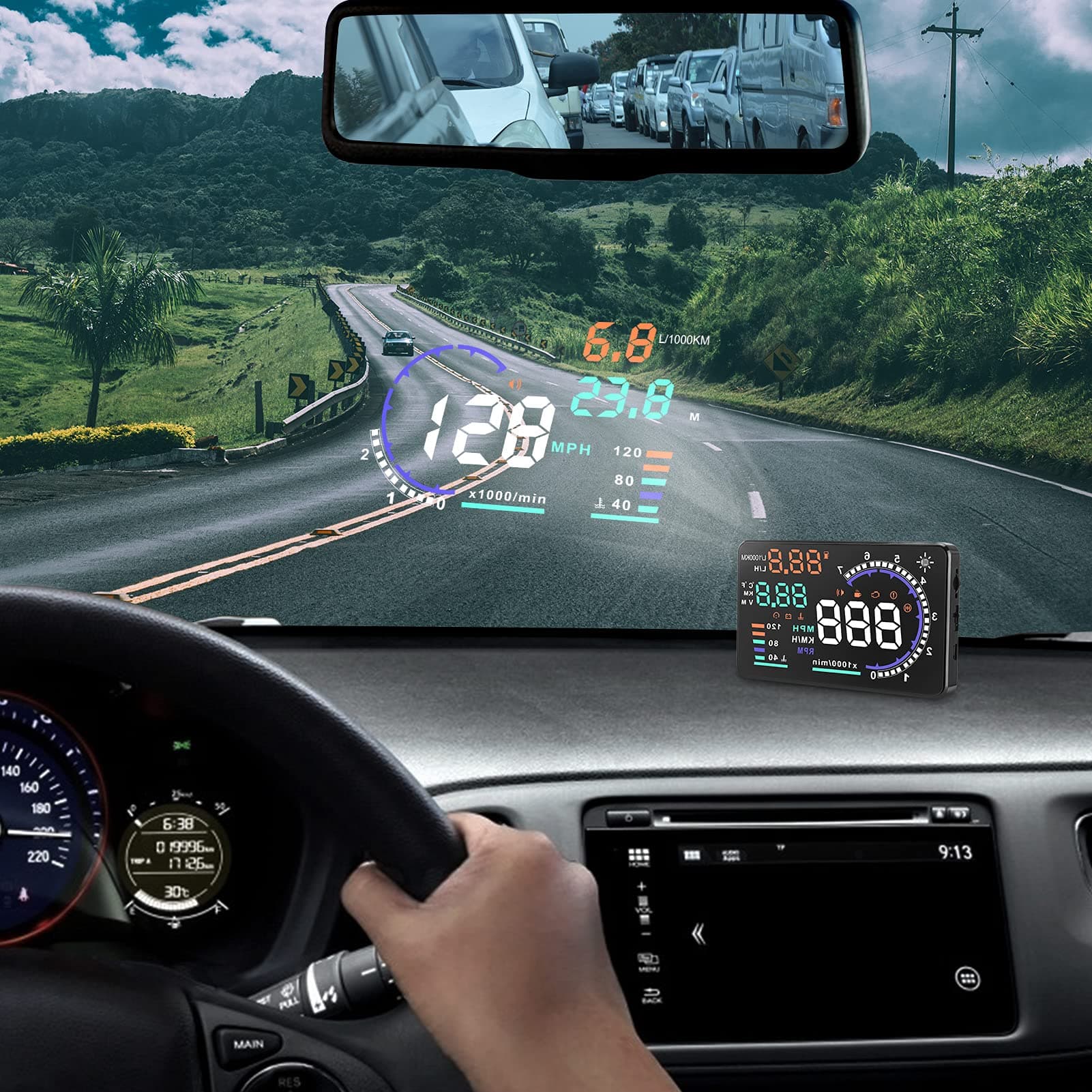 icyant Auto Car HUD Head Up Display,5.5'' Windshield HUD Head Up Display with OBD II or EUOBD Universal Digital Speedometer with Water Temperature/Over Speed Alarm Mileage Measurement