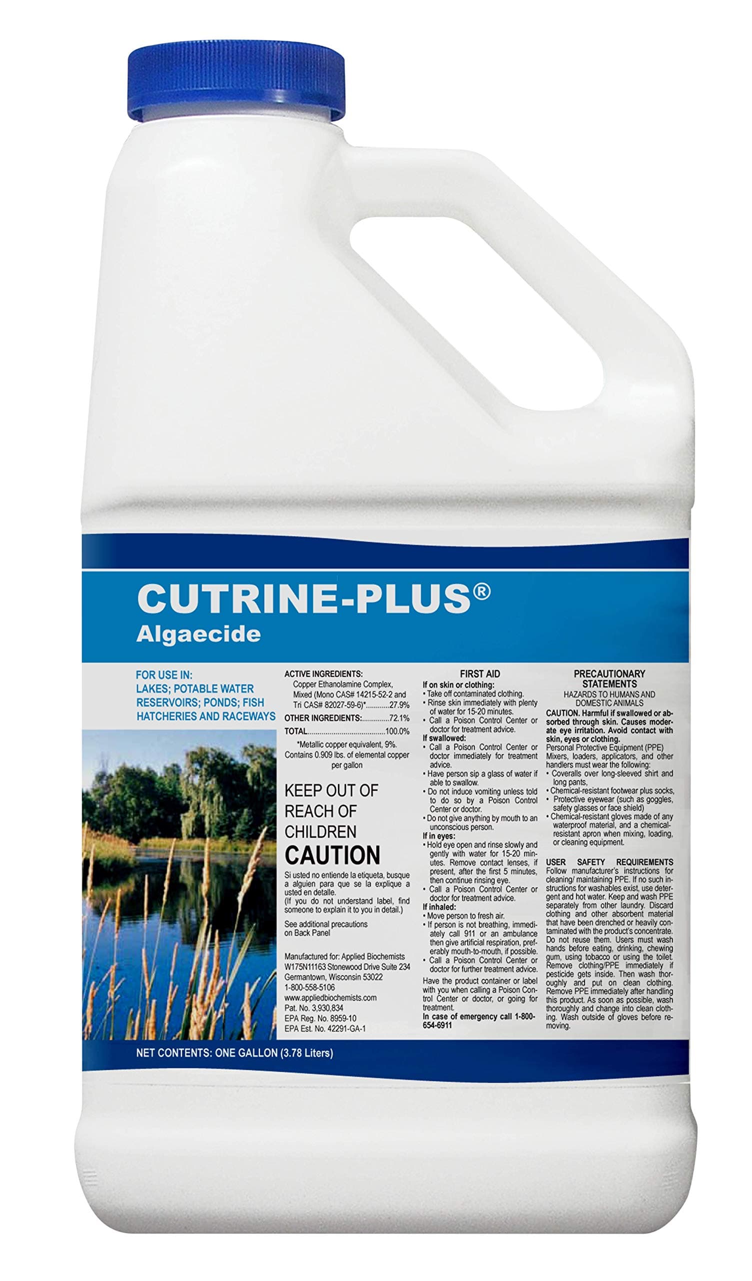 Cutrine-Plus Liquid Algaecide - 1 Gallon EPA-Approved Copper Formula for Fast Control of Planktonic, Filamentous and Chara Algae - Professional-Grade for Ponds, Lakes, Hatcheries & Irrigation Systems