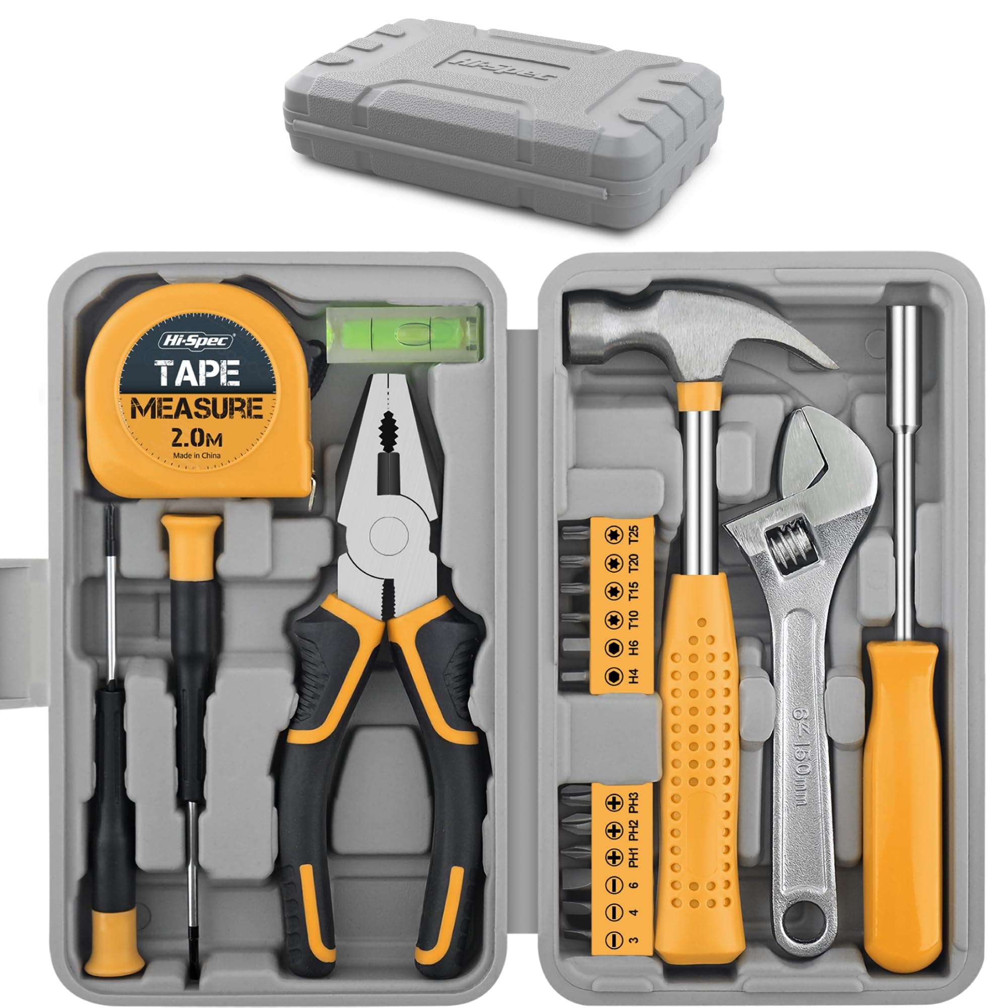 Hi-Spec Tool Kit Yellow 20pc. Small Tool Kit for Home DIY & Office Repairs. Compact and Lightweight Essential Tools in a Portable Book-Sized case.